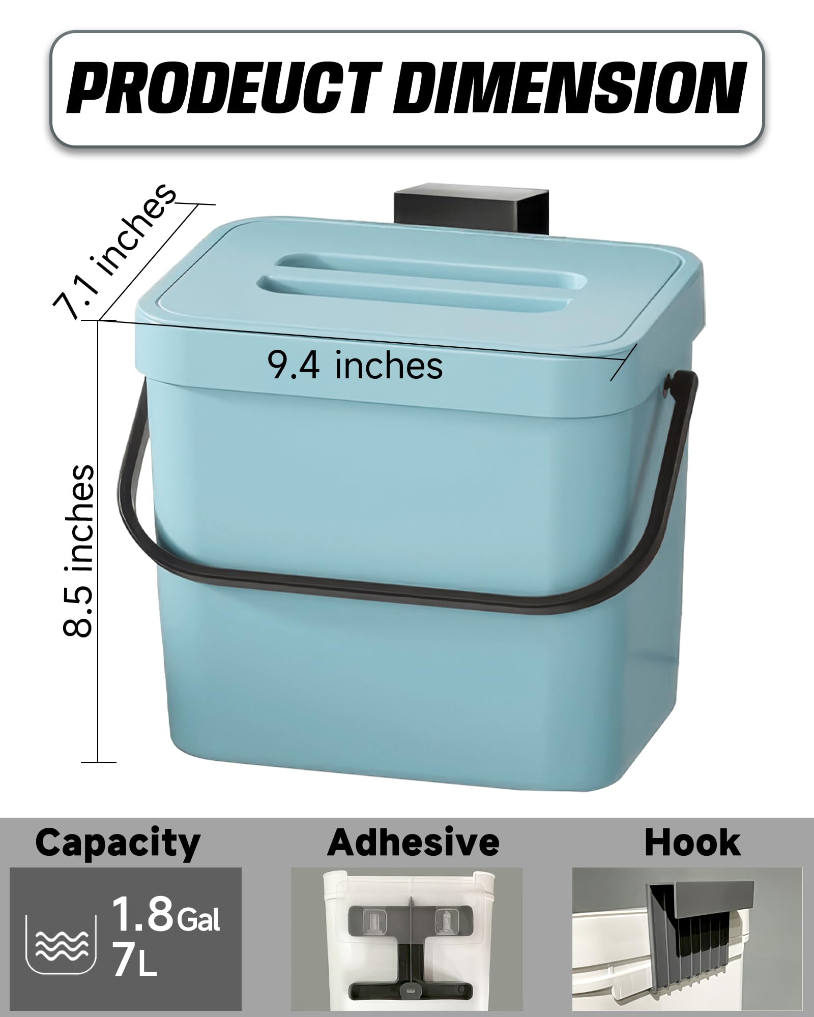 1.8 Gal Hanging Trash Can with Lid