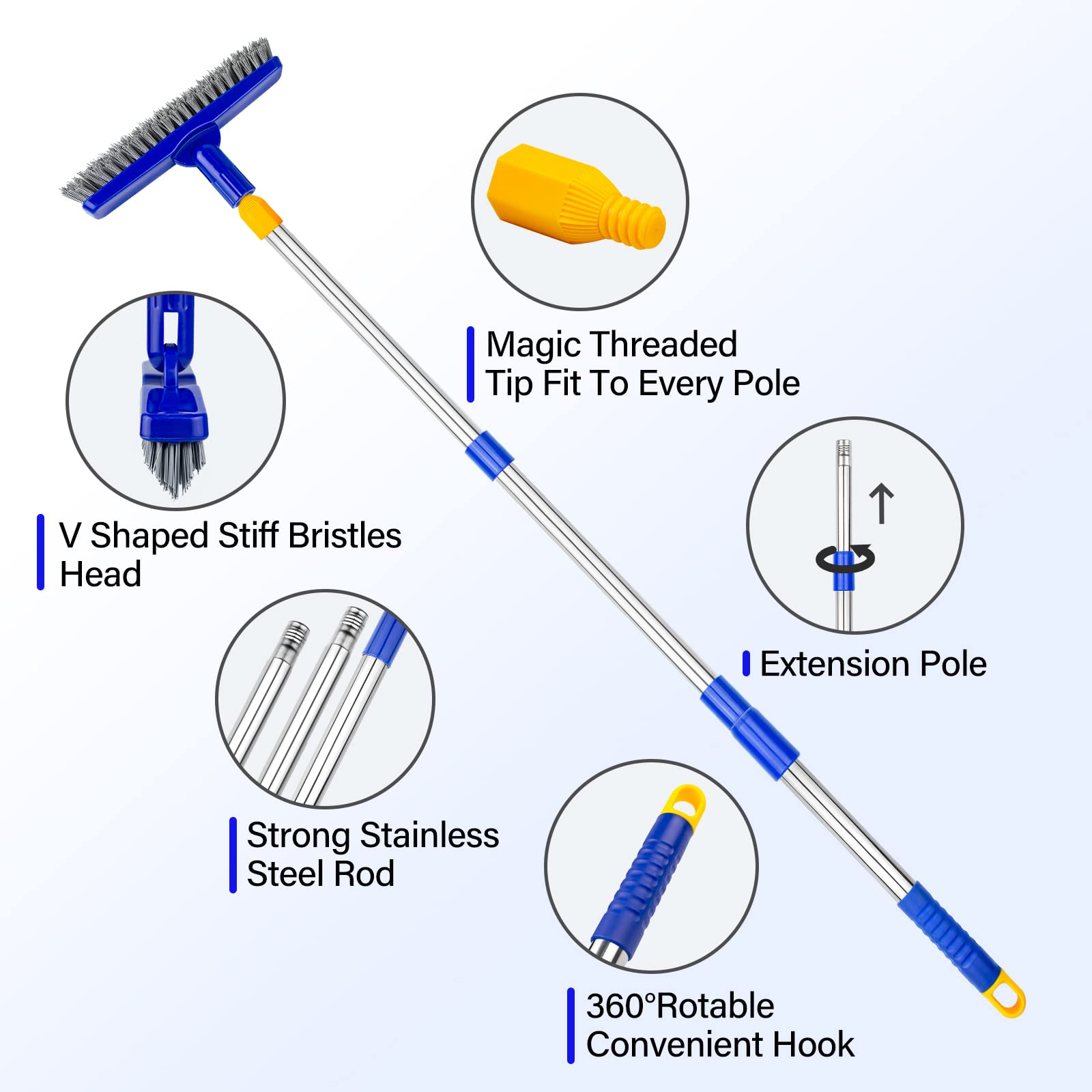 Grout Brush with Long Adjustable Handle