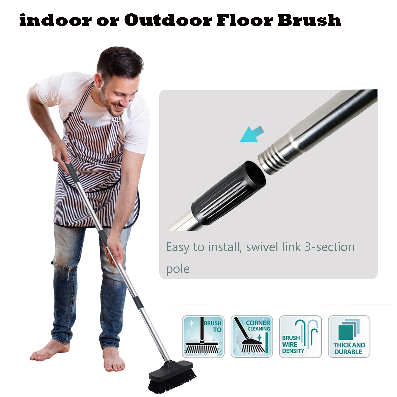 Push Broom Brush Stiff Bristles Floor Cleaning Brush Multi