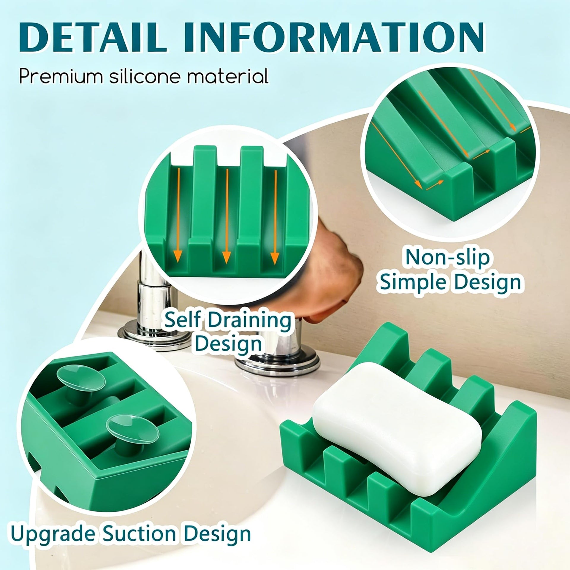 Silicone Soap Dish Self Draining with Suction Cups