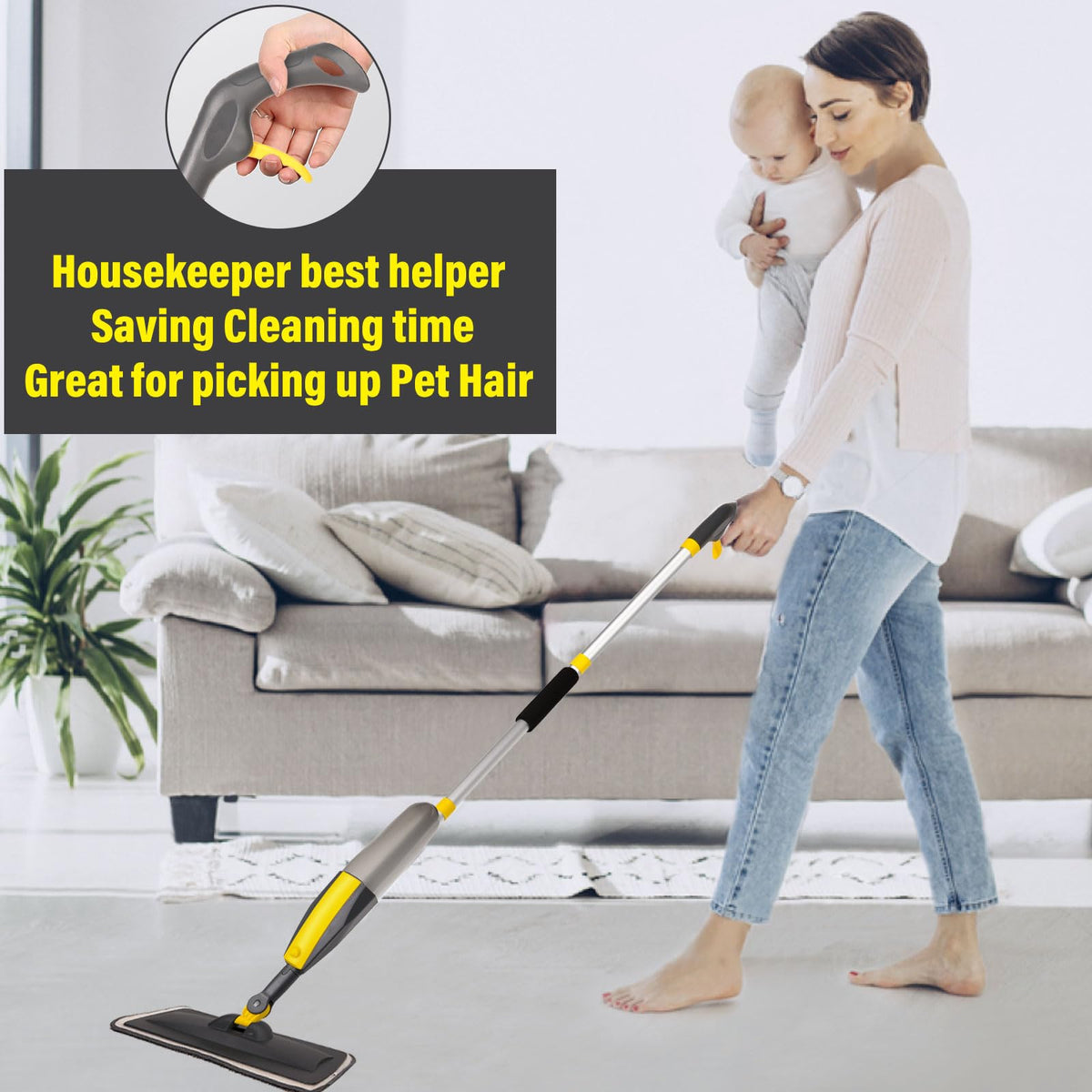 Wet Spray Mop for Floor Cleaning with 14 oz Bottle & 3 Microfiber Pads