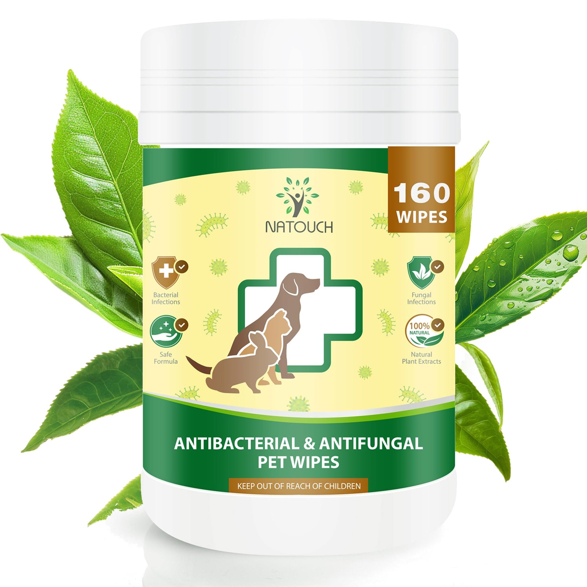 Antifungal and Antibacterial All Natural Wipes for Dogs & Cats (160 Count)