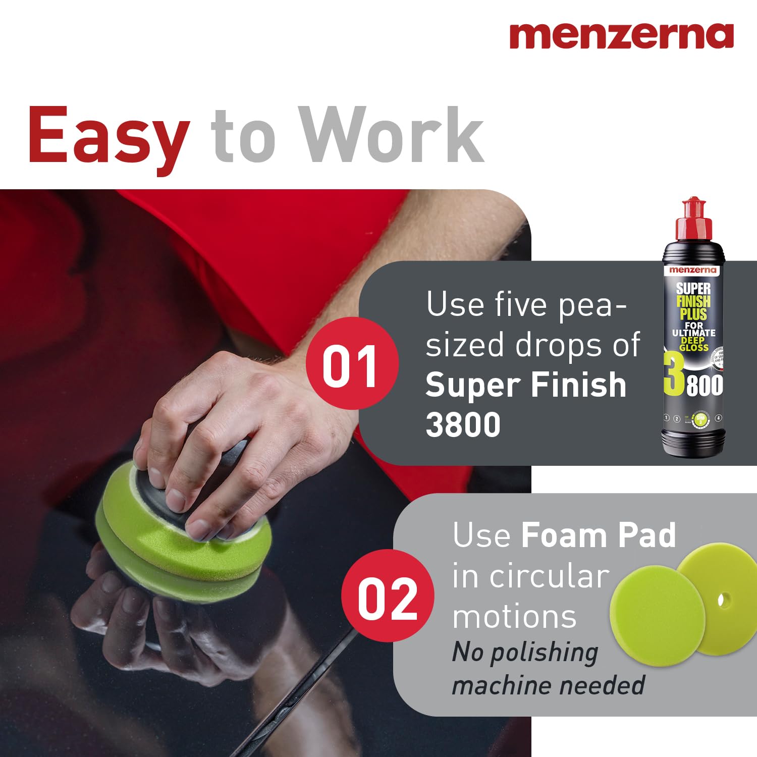 High Gloss Swirl Remover Kit I Car polishing Set with Menzerna Super Finish 3800 (8 Ounce)