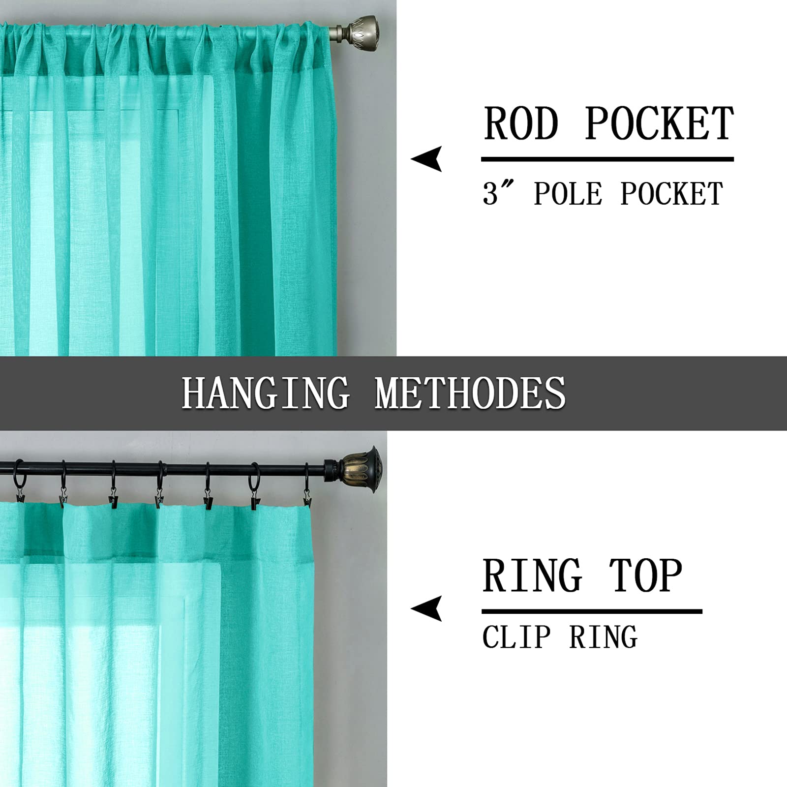 Short Sheer Curtain Linen Textured Living Room Curtains Sheer Light Filtering Rod Pocket Voile Curtain for Bedroom (2 Count)