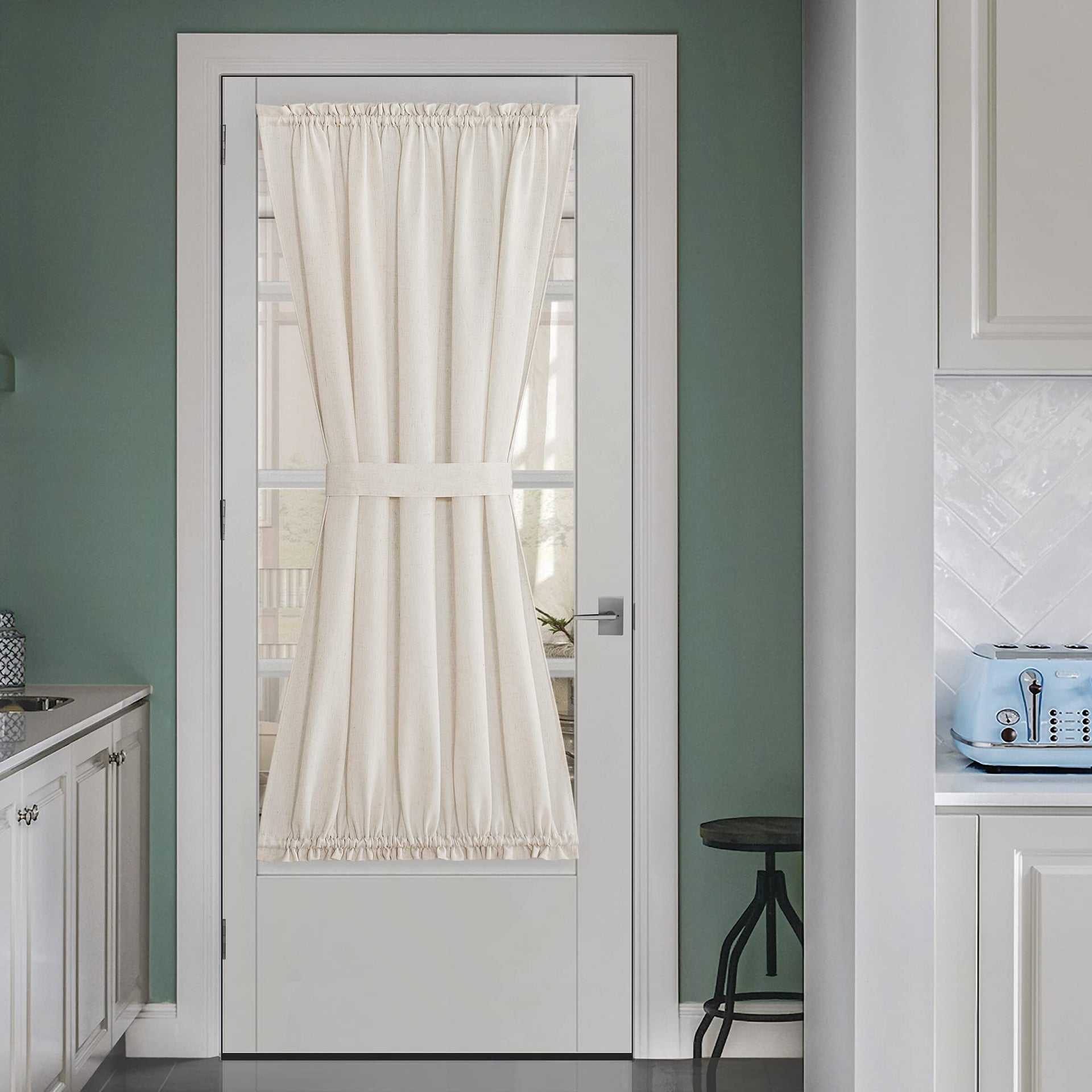 Natural Linen French Door Curtains for Kitchen Window Cover