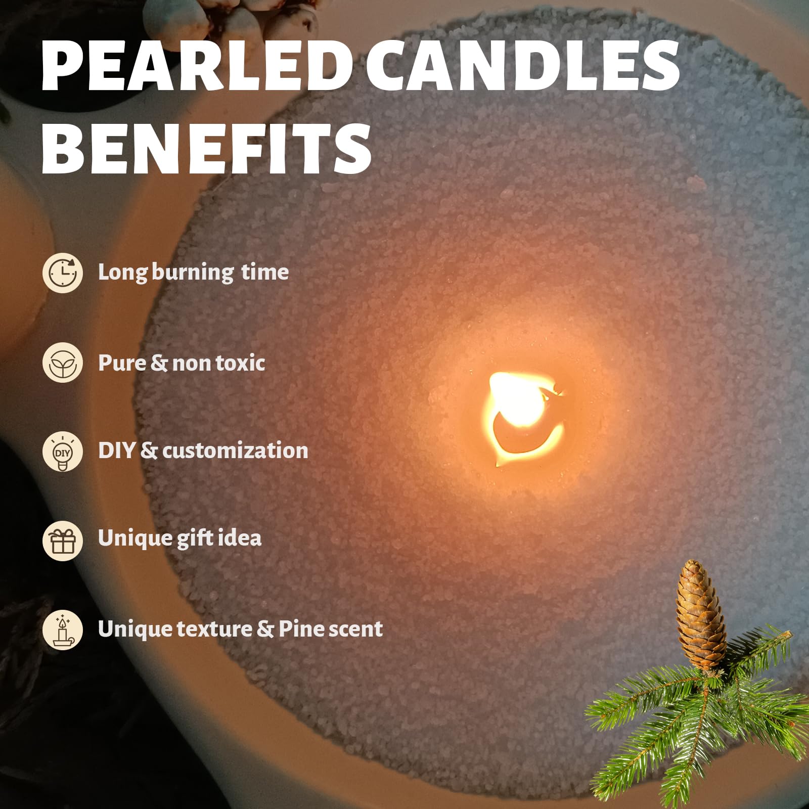 Pine Branches Scented White Pearled Candle 18oz Luxury Sand Candle Granulated Wax (18 Ounce)