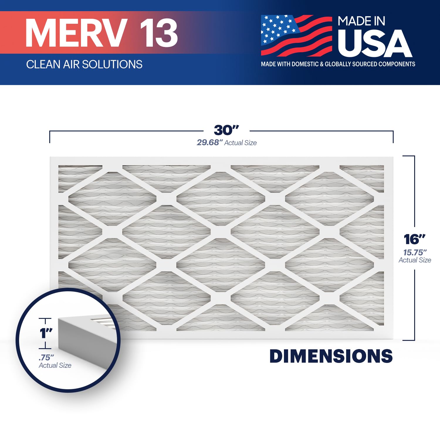 TruFilter 16x30x1 Air Filter MERV 13 (4 Count)