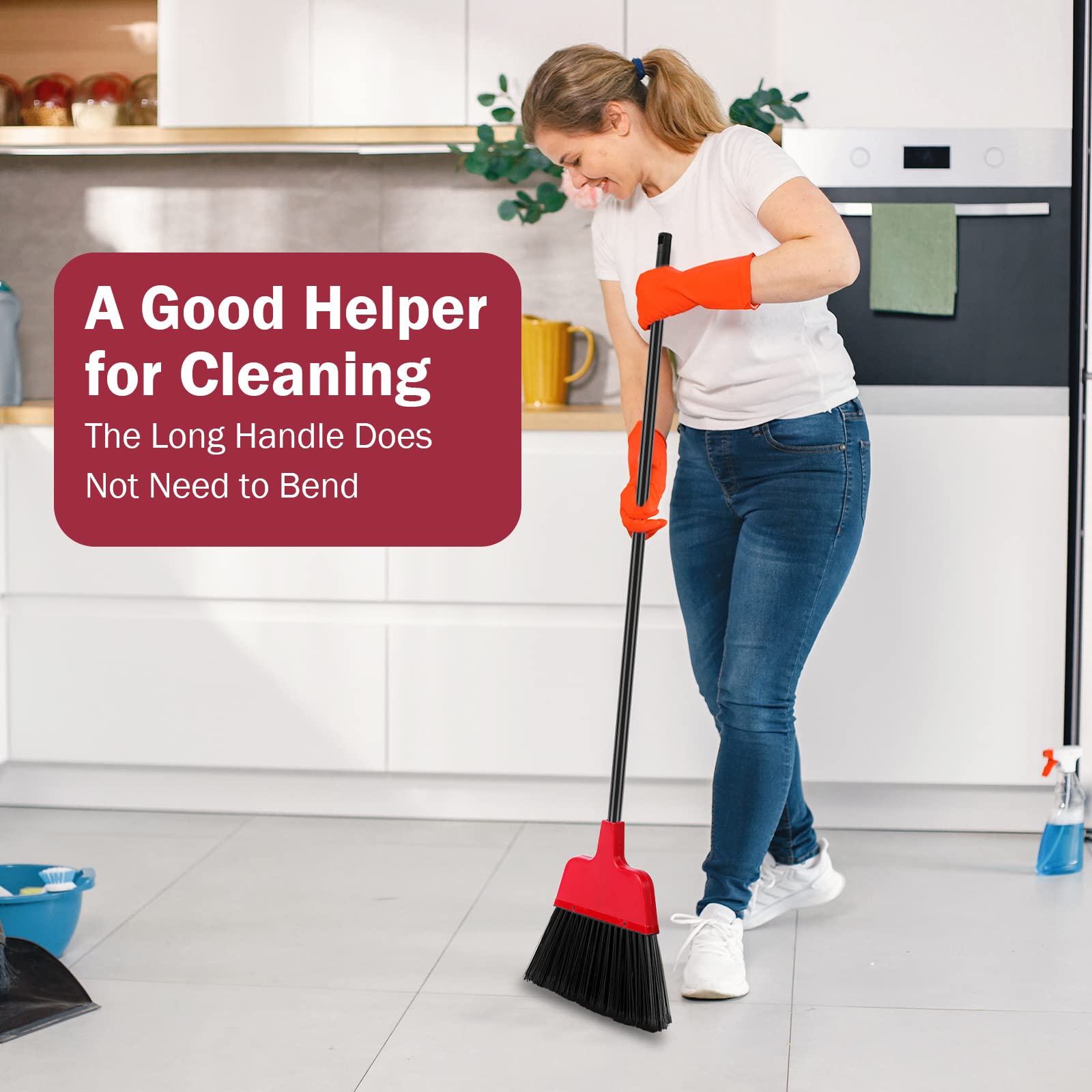 8 Pcs Outdoor Broom for Floor Cleaning 54 Inch Commercial Heavy Duty Broom Long Handle Kitchen Household Angle Brooms for Sweeper Sweeping Indoor Dust Hair Cleaner Corn Shop