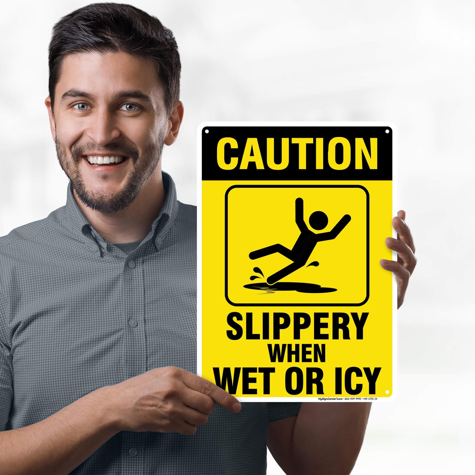 Caution Slippery When Wet Sign or ICY Sign