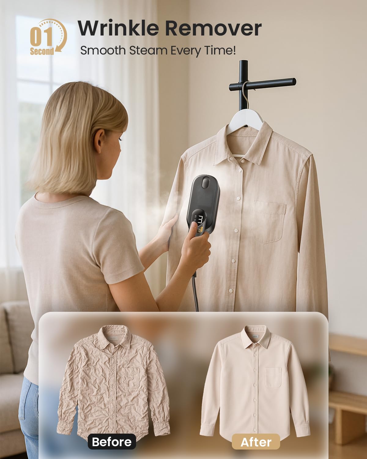 2-in-1 Handheld Steamer Iron for Clothes, 1000W, 9s Fast Heat-Up, 120V