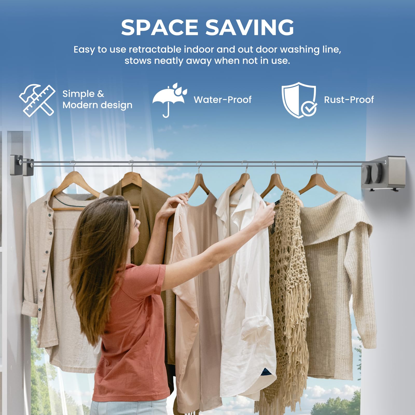 Retractable Clothesline Indoor Outside Heavy (13.8 Foot)