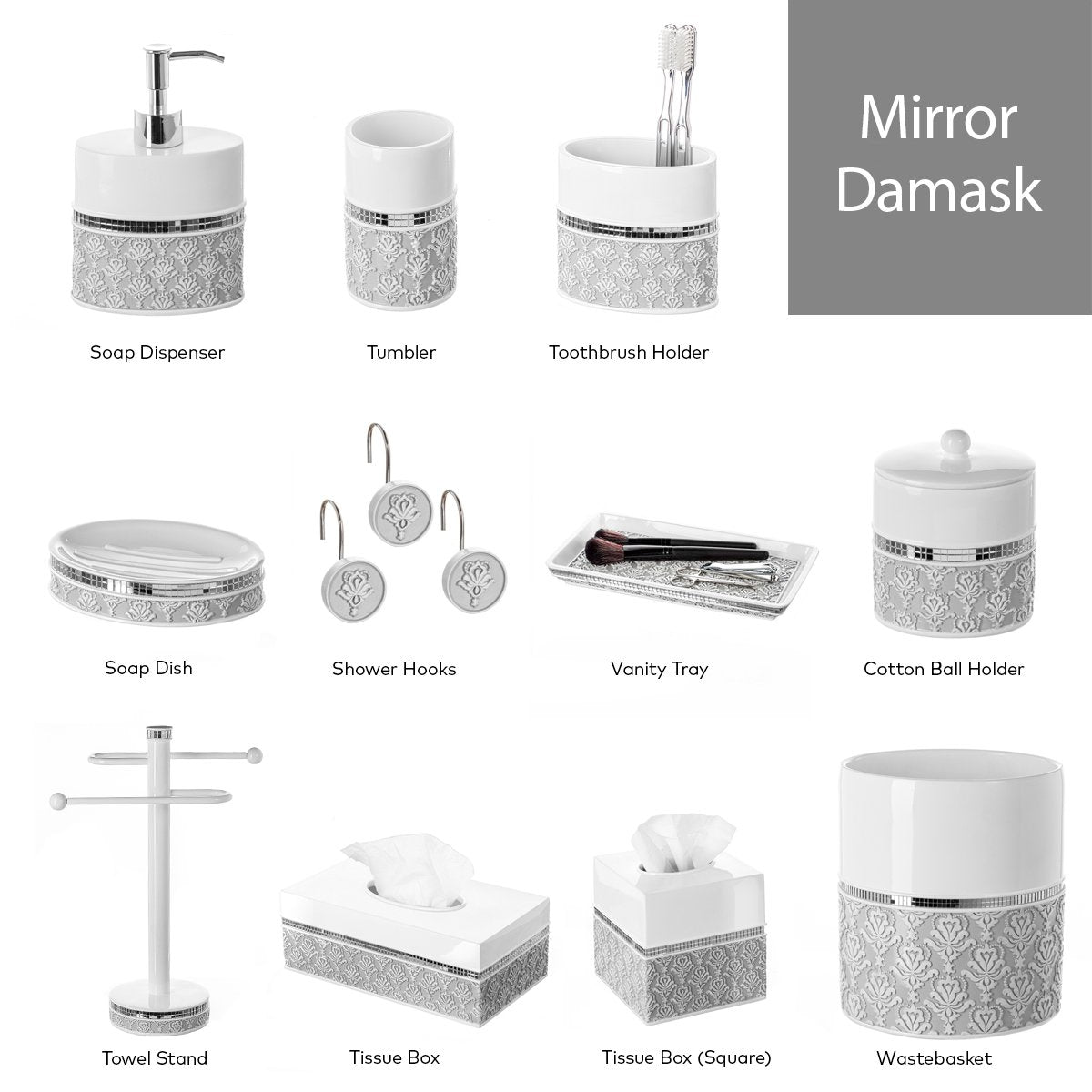 Mirror Damask Toothbrush and Toothpaste Holder