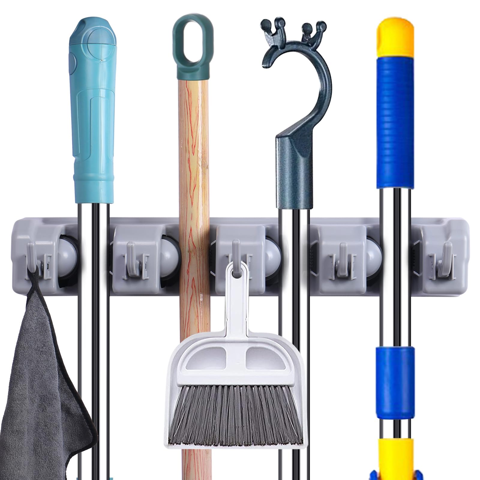 Mop And Broom Holder Wall Mount Cleaning Supplies Organizer For Closet