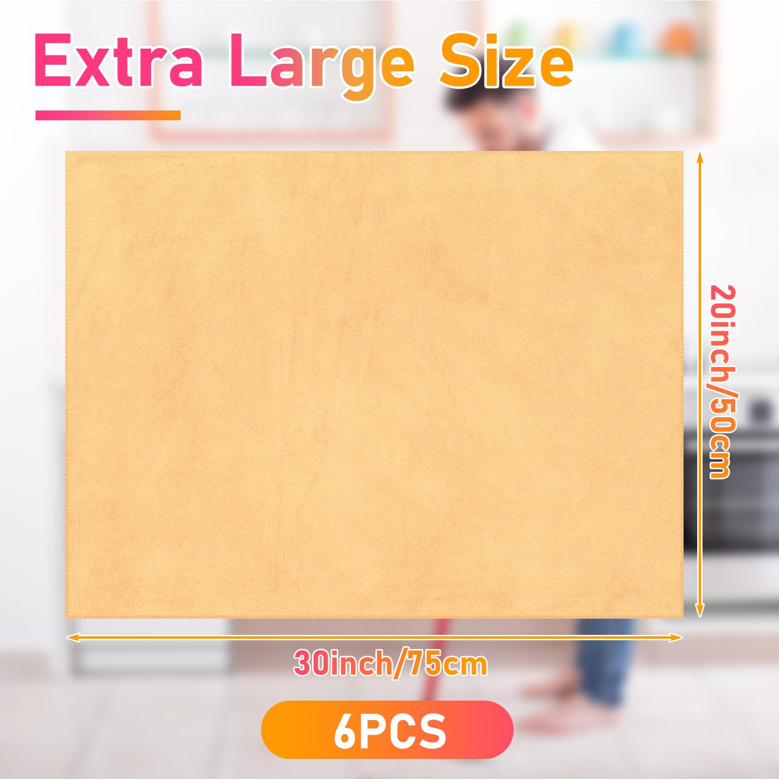 6 Pcs Extra Large Microfiber Cleaning Cloth 30" x 20" Washable Reusable Microfiber Towel Streak Free Lint Free Cloth for Cleaning Home Glass Office Window Bathrooms (6 Count)