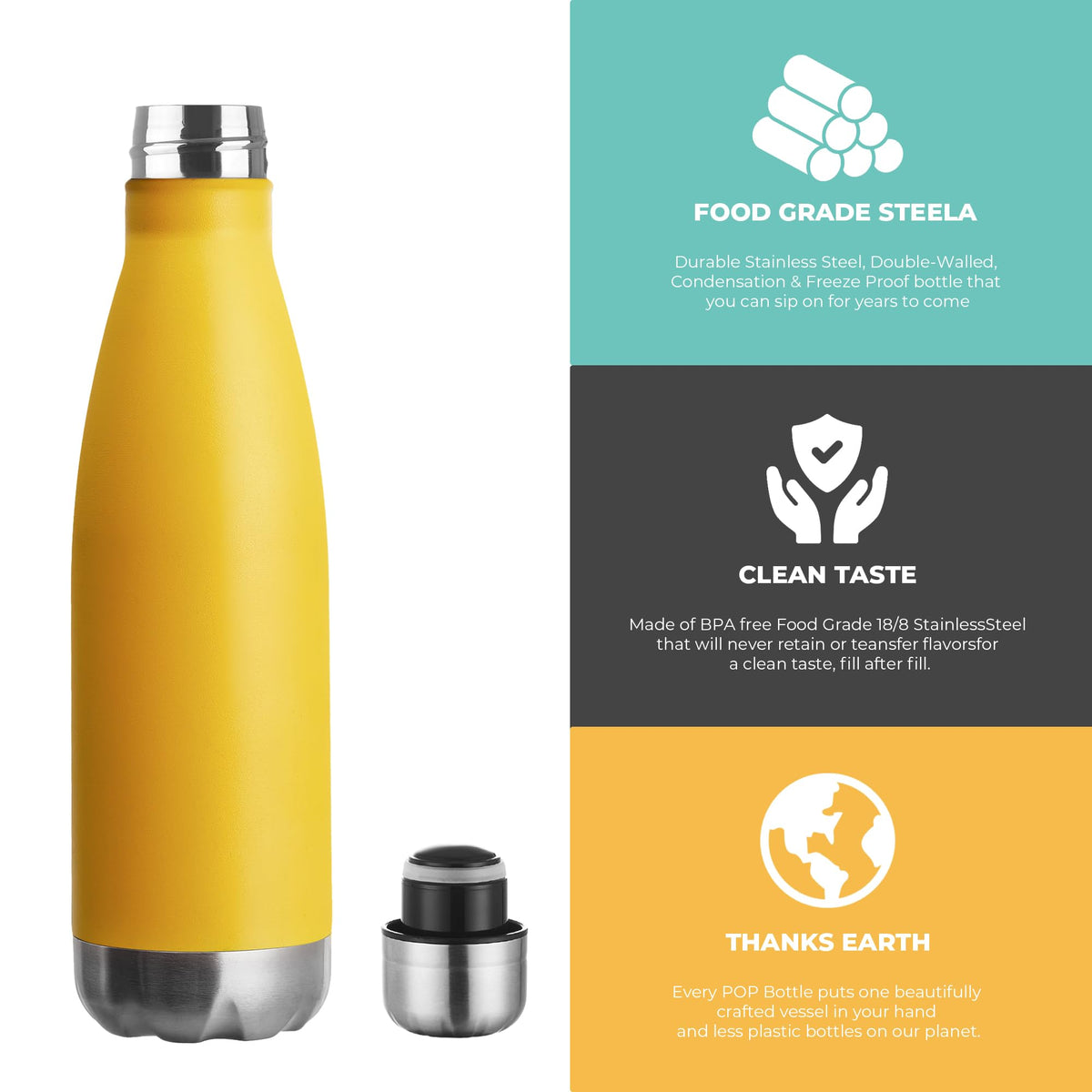17oz Sport Water Bottle 4 Pack Vacuum Insulated Stainless Steel Leak