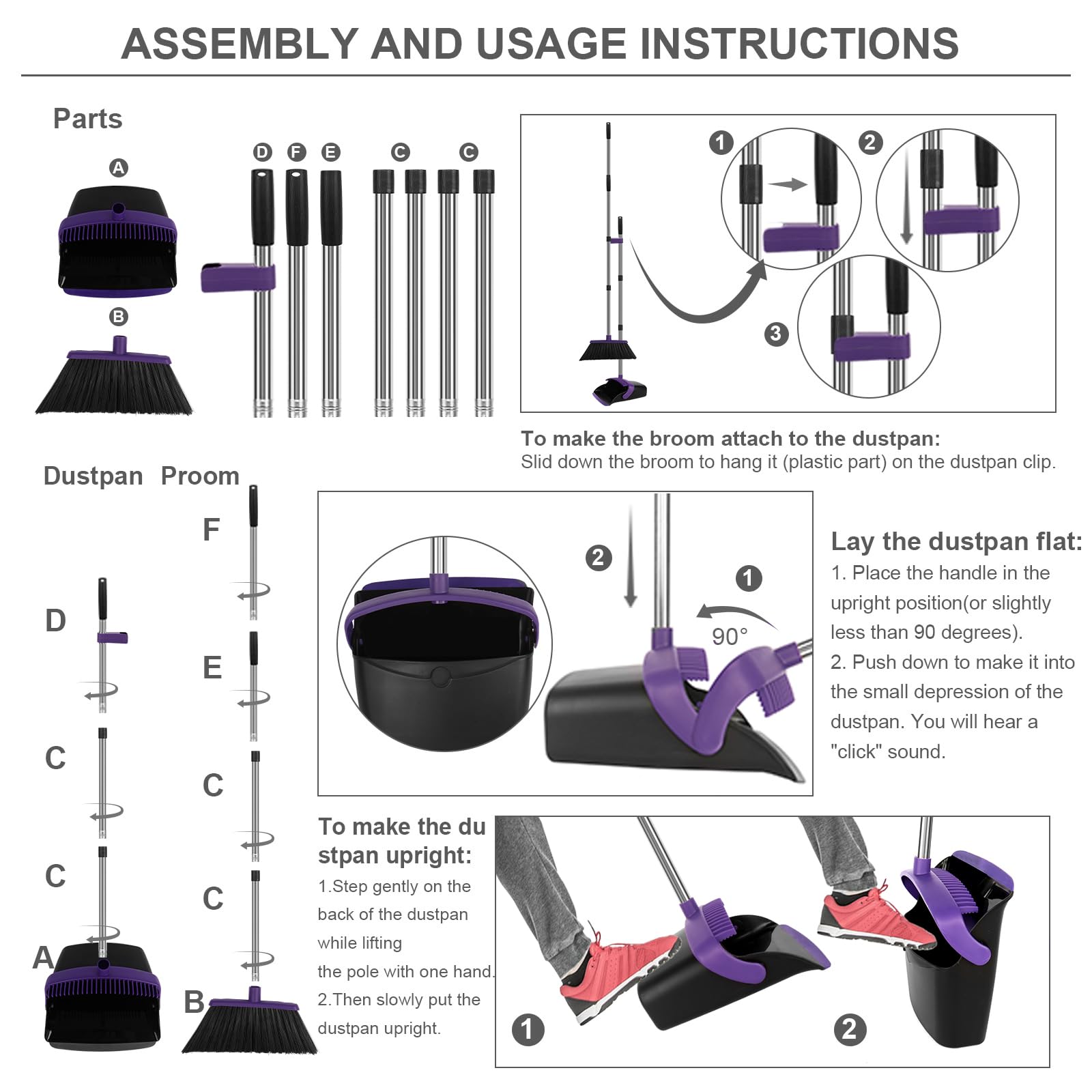 Purple Broom and Dustpan Combo Set