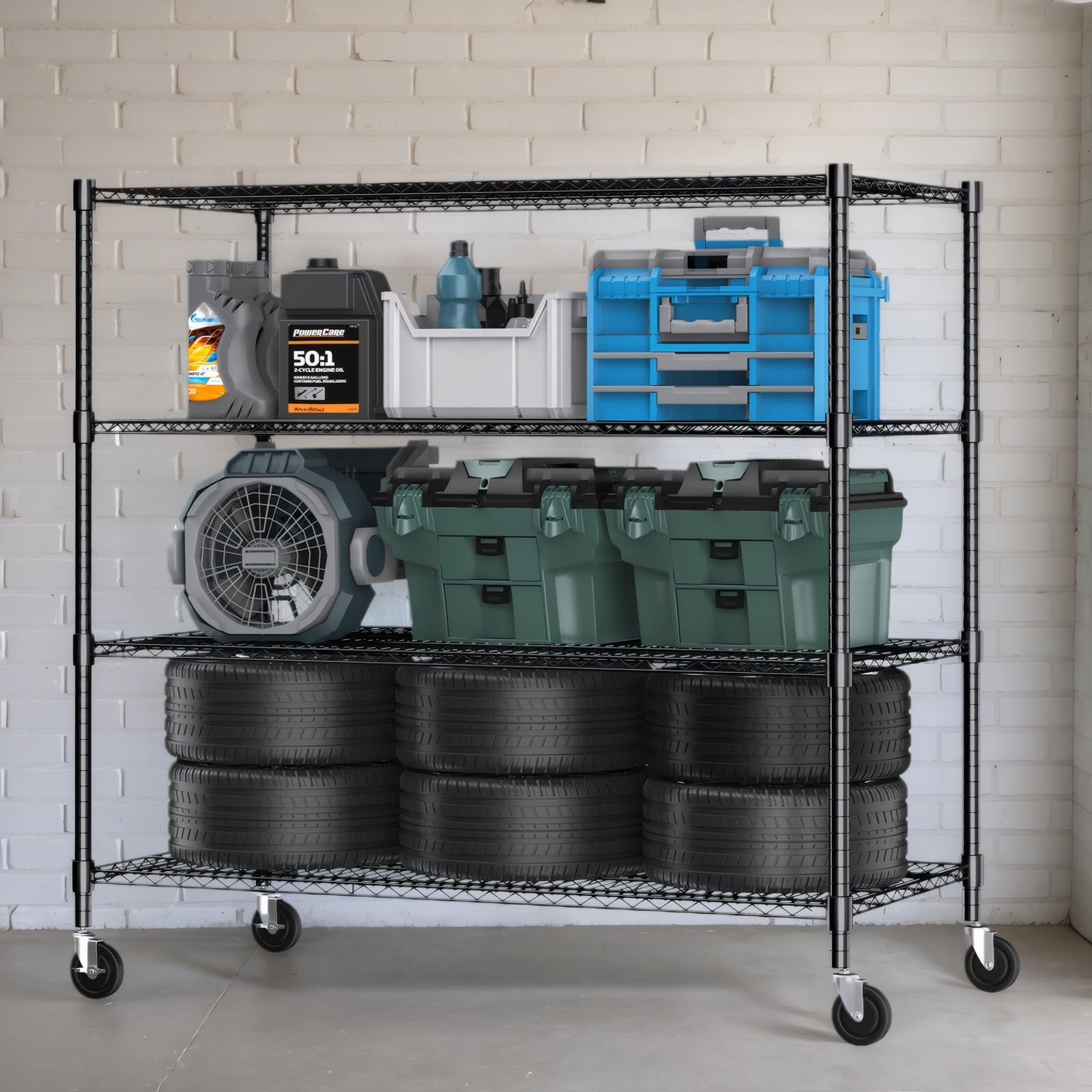 4 Tier Wire Shelving with Wheels Heavy Duty Height Adjustable Metal Shelves for Storage