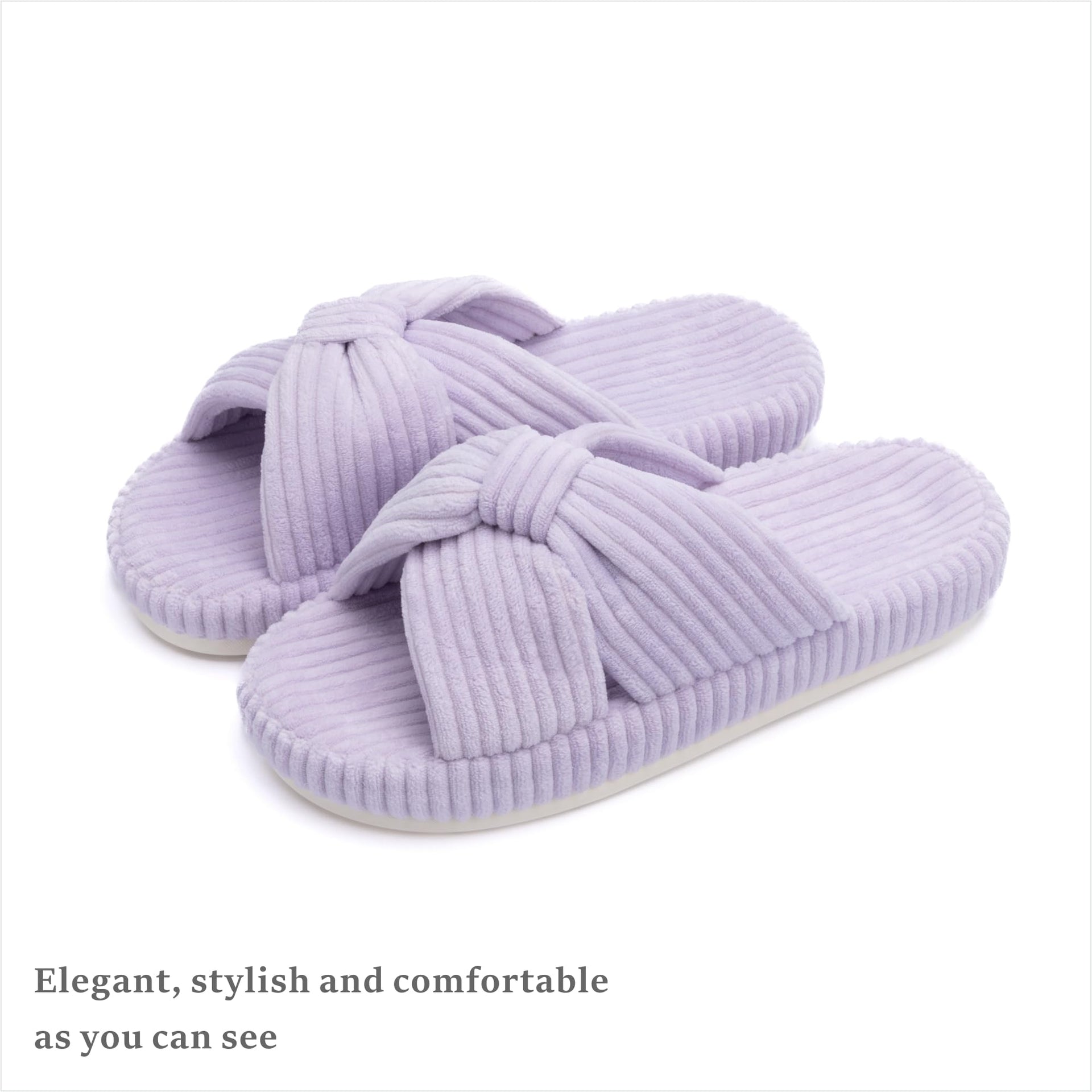 Slippers for Women Memory Foam House Bedroom Corduroy Bow Crossbands Slipper Shoes Comfy Trendy Gift Slippers Light Purple Size 5 6 5.5