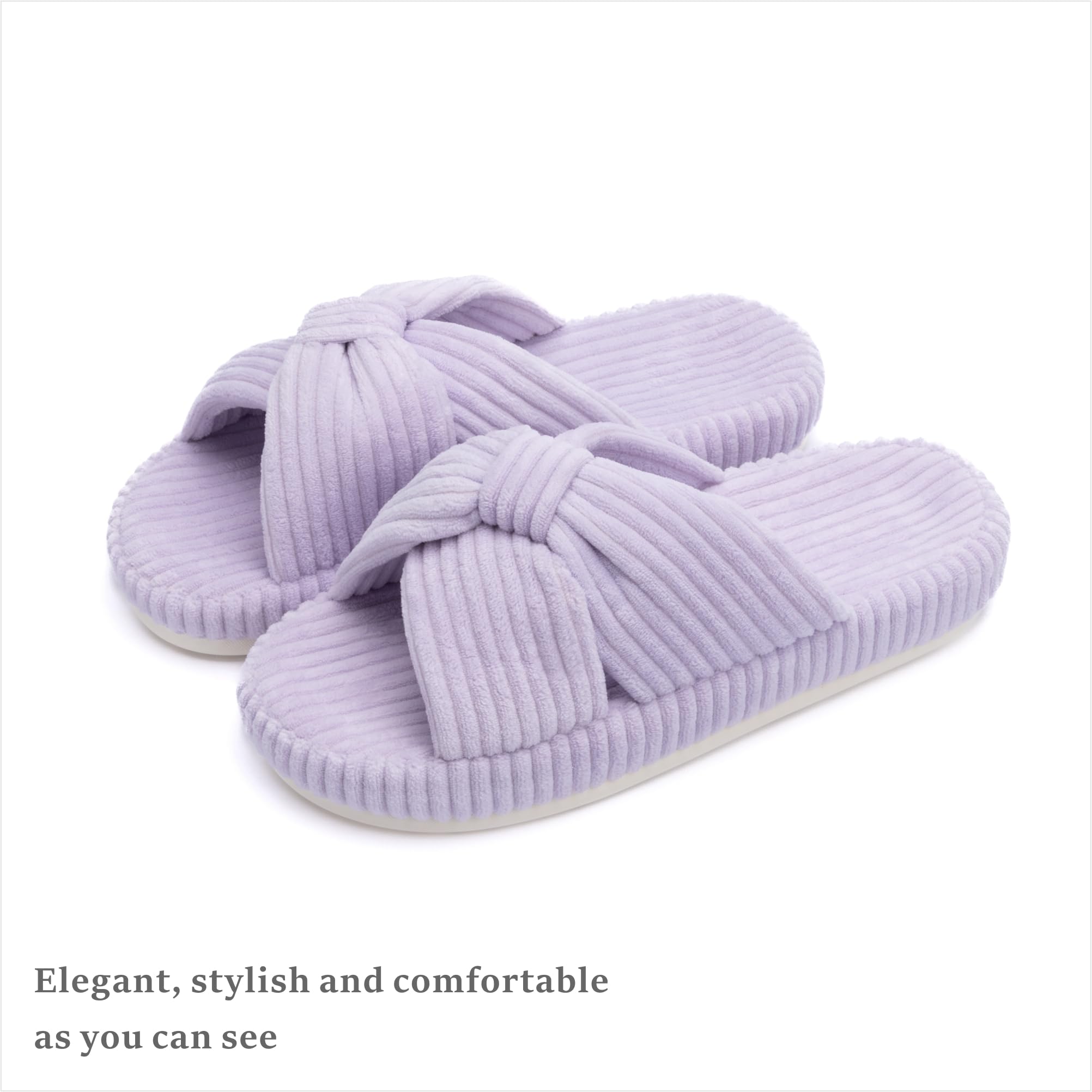 Slippers for Women Memory Foam House Bedroom Corduroy Bow Crossbands Slipper Shoes Comfy Trendy Gift Slippers Light Purple Size 5 6 5.5