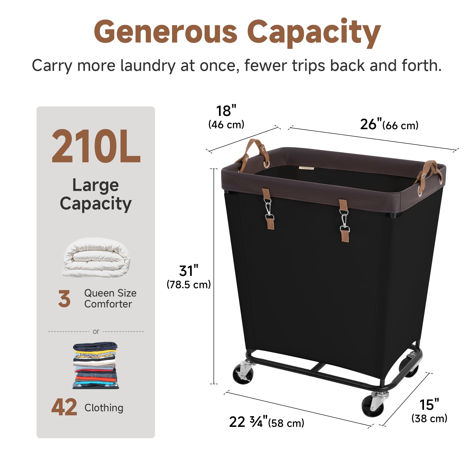 210L Laundry Basket with Wheels