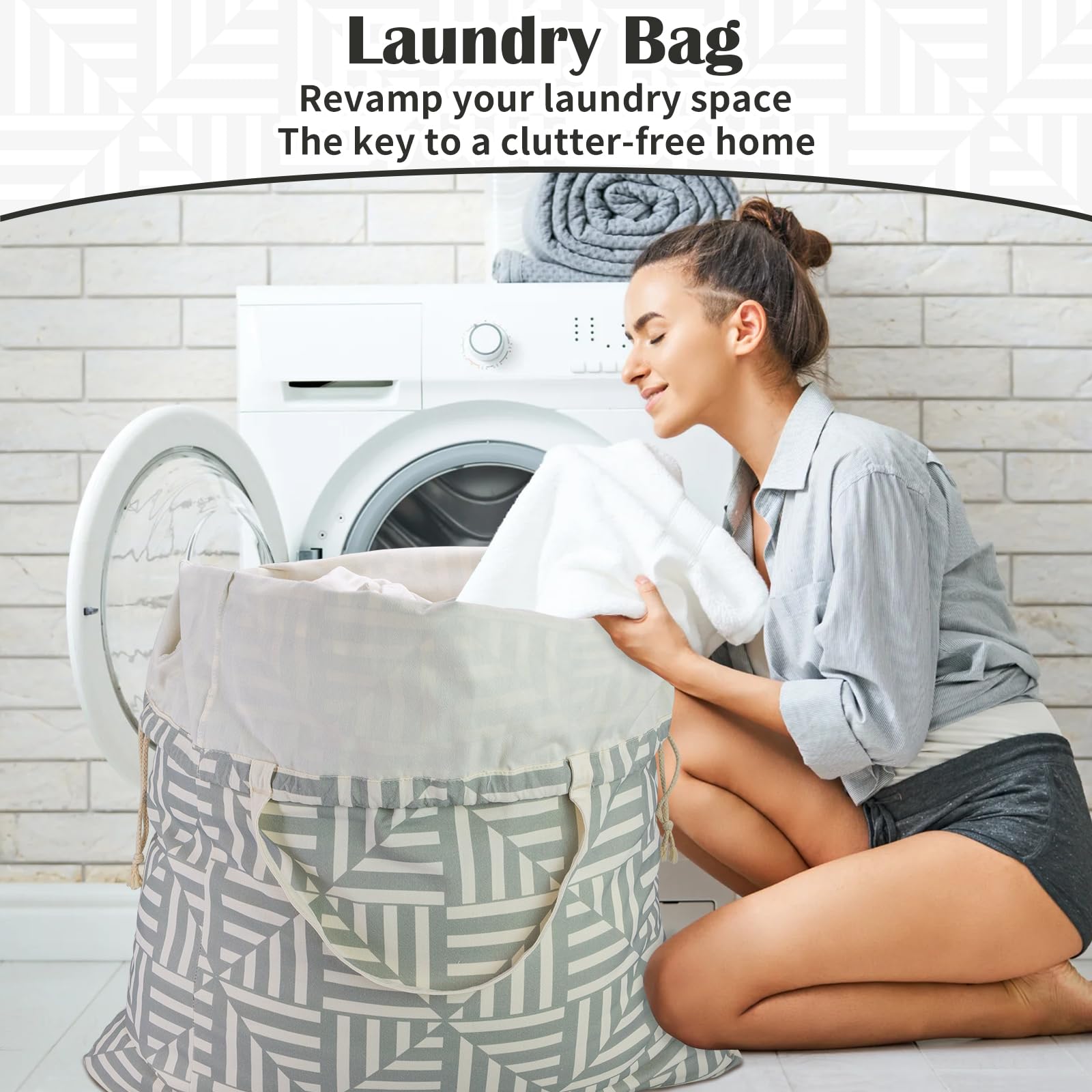 Canvas Laundry Bag with Handles & Drawstring 30"Wx35"H