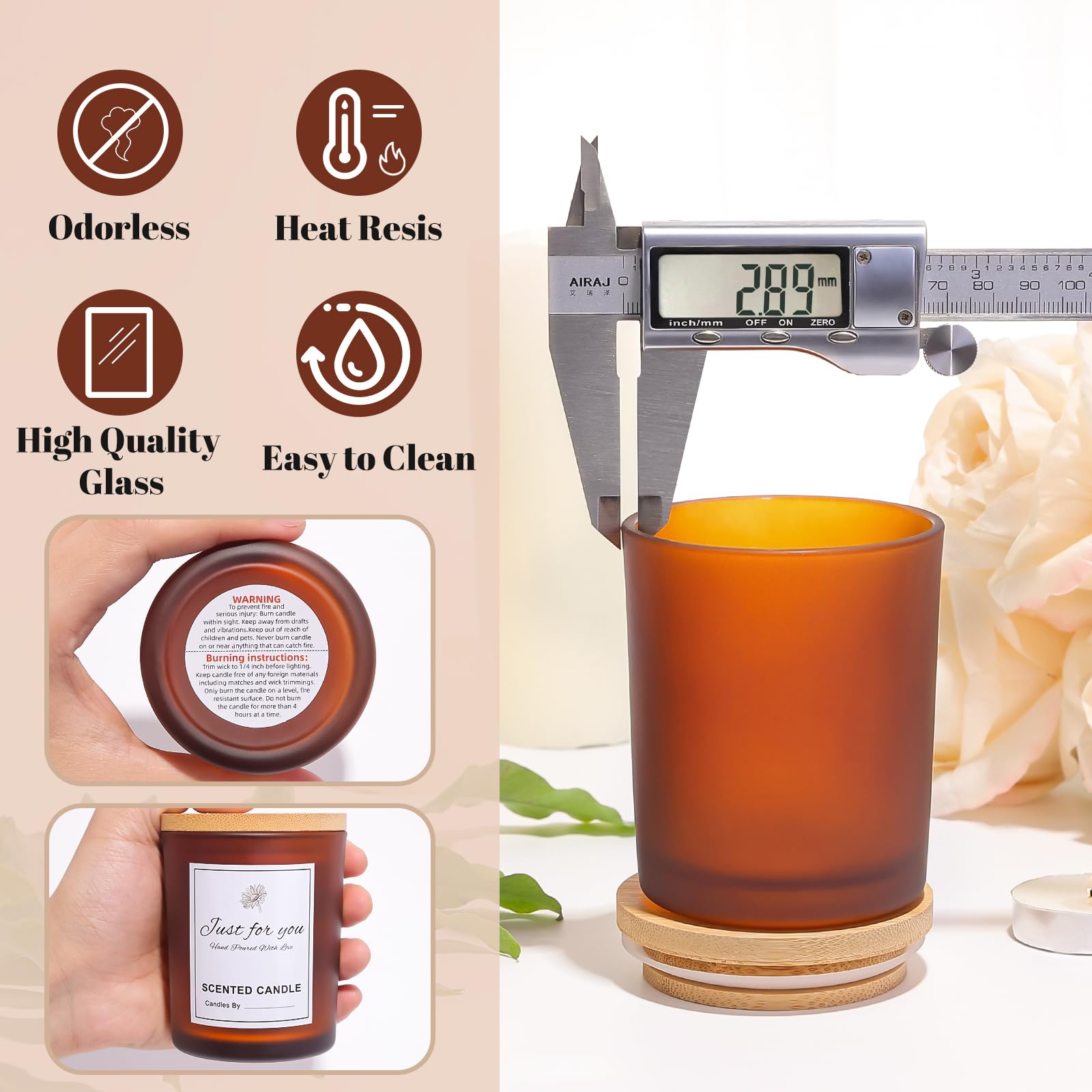 15 Pack 7oz Fall Amber Candle Jars with Bamboo Lids (15 Count)