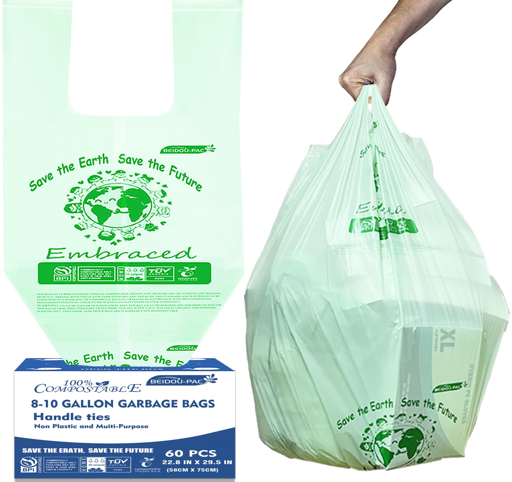 8 10 Gallon Compostable Trash Bags (60 Count)