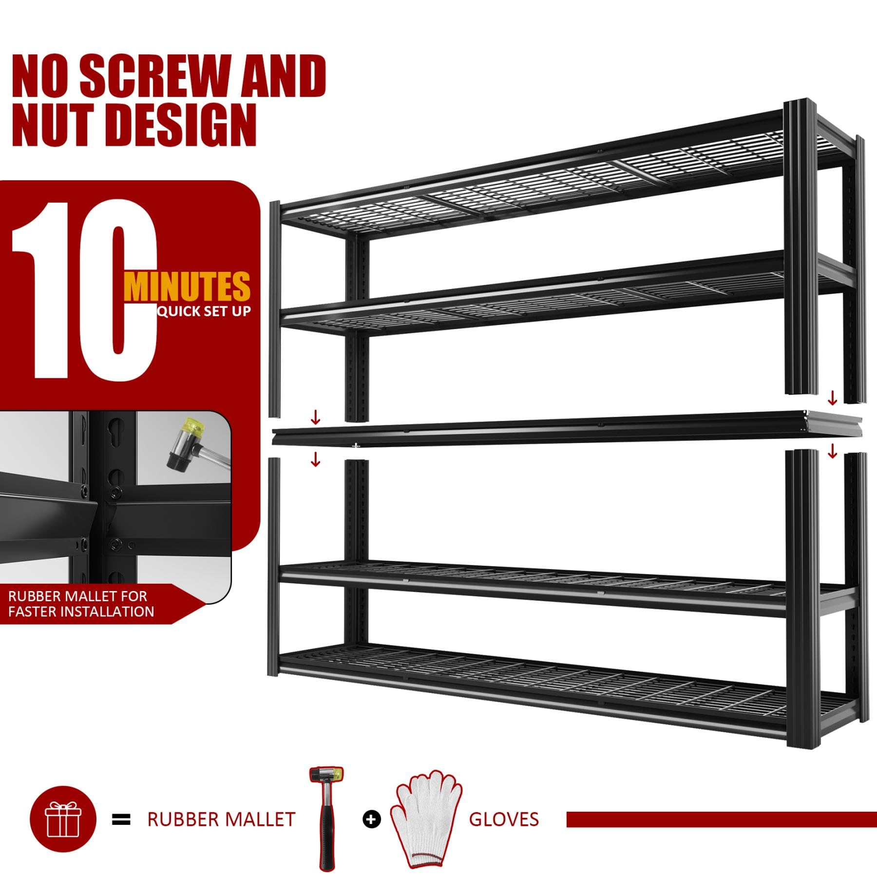 60" W Garage Shelving Heavy Duty 5 Tier Adjustable Metal Shelve