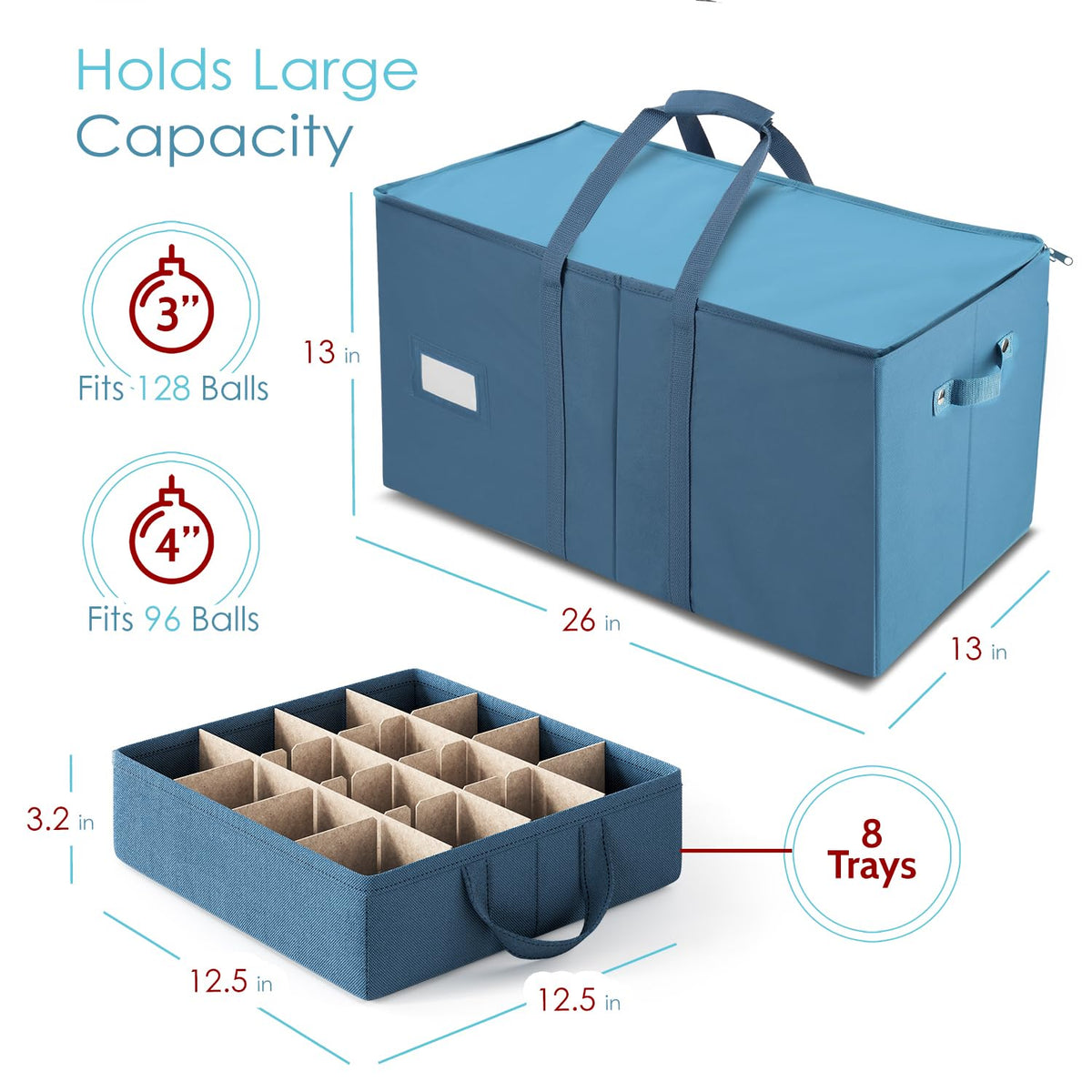 Large Christmas Ornament Storage Box With Adjustable Dividers (2 Count)