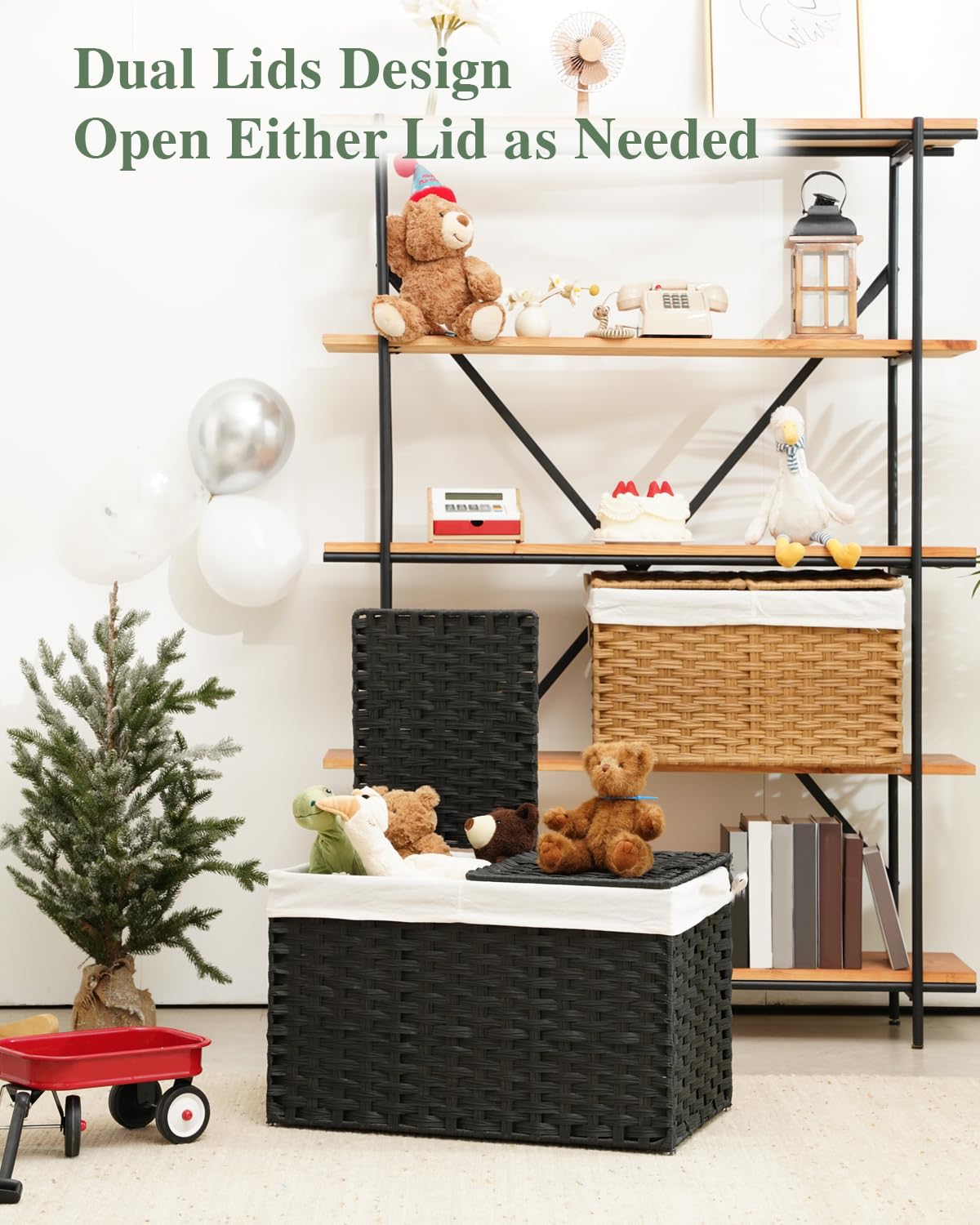 Storage Basket with Lid PE Rattan Storage Basket 105L