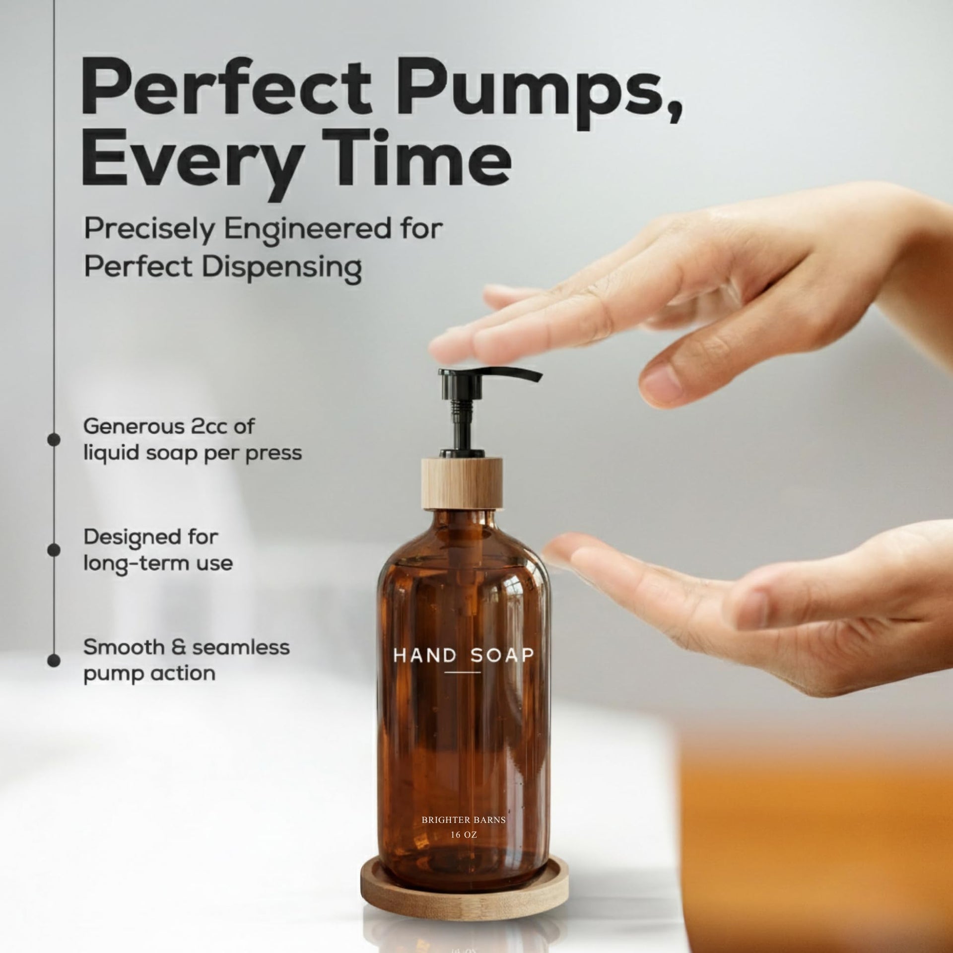 Amber Glass Hand Soap Dispenser Bathroom Set by Brighter Barns