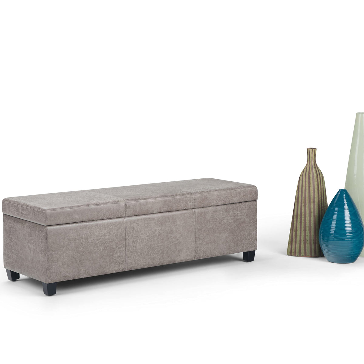 Avalon 48" Wide Linen Look Fabric Storage Ottoman in Cloud Grey