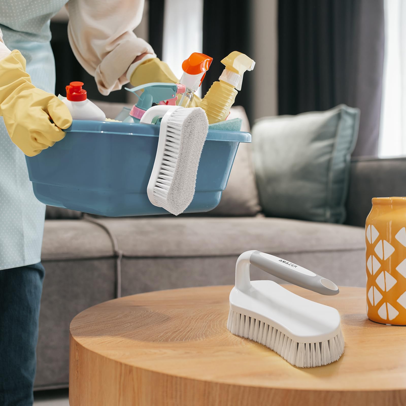 Scrub Brush for Cleaning Comfort Grip Shower Scrubber Flexible Stiff Bristles with Handle Heavy Duty Cleaner Brush for Tub Sink Carpet Floor (2 Count)