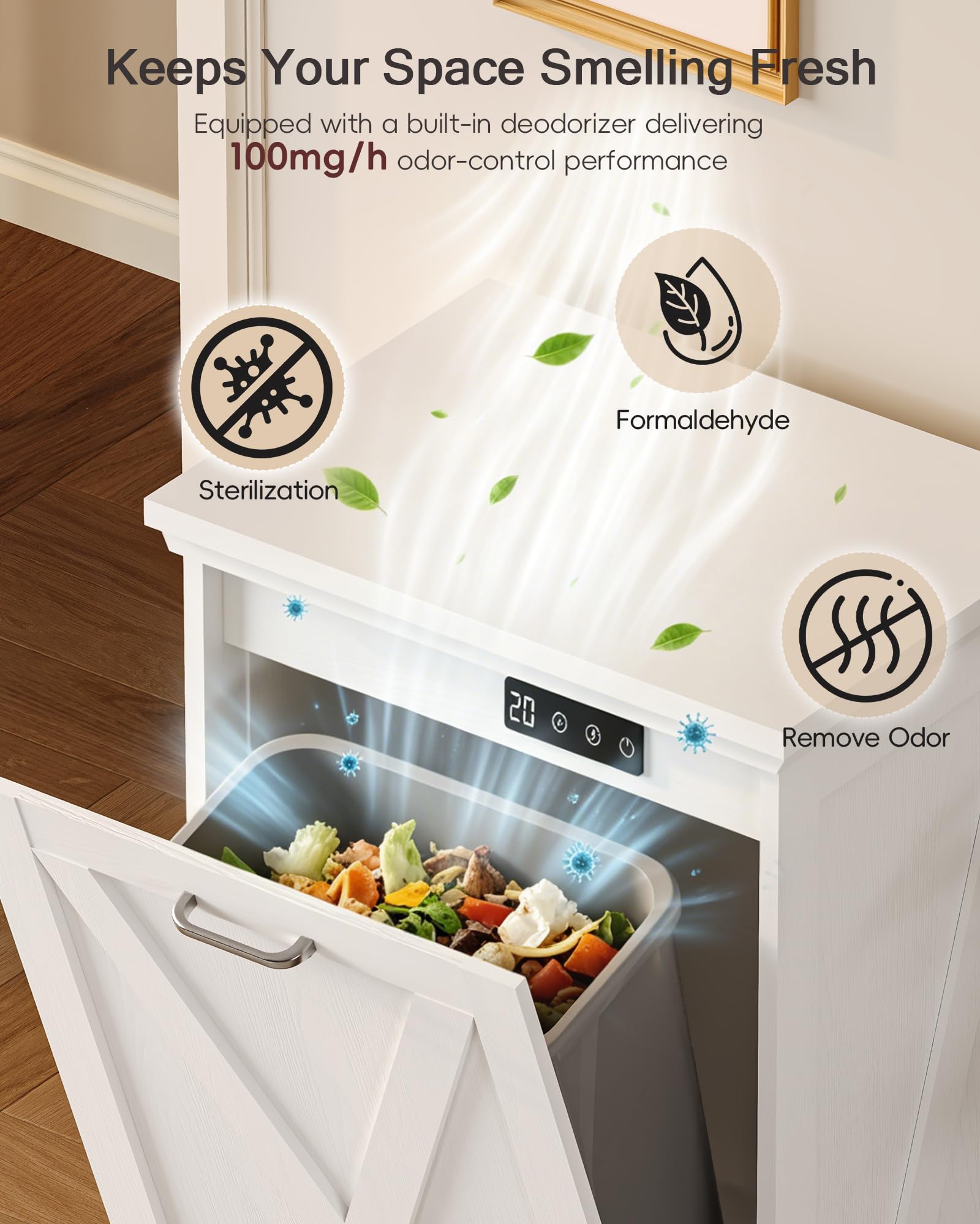 Single 13 Gallon Tilt Out Trash Can Cabinet with Deodorising Function