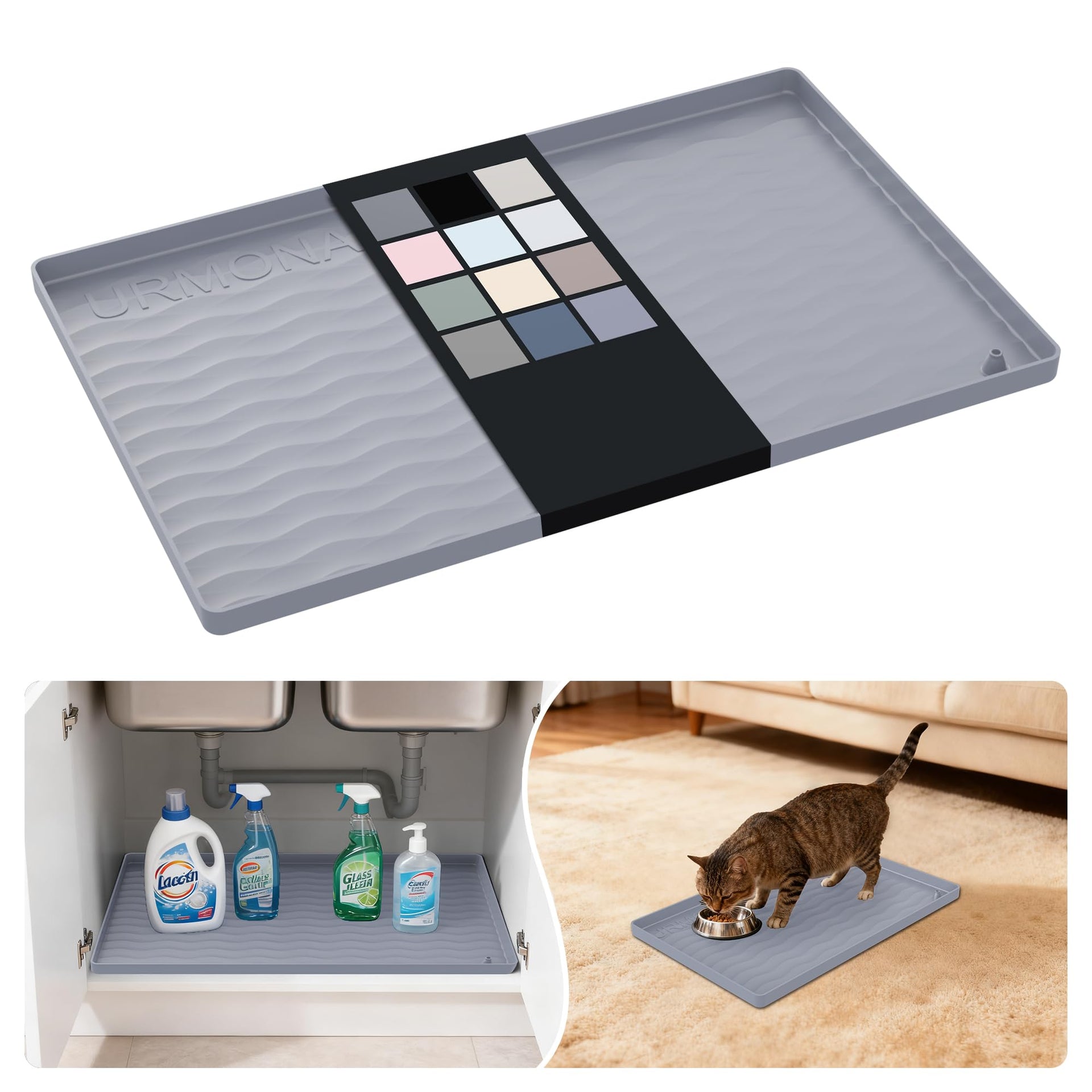 Waterproof Silicone Under Sink Mat 19'' x 12'' Shelf Liner for Kitchen and Bathroom