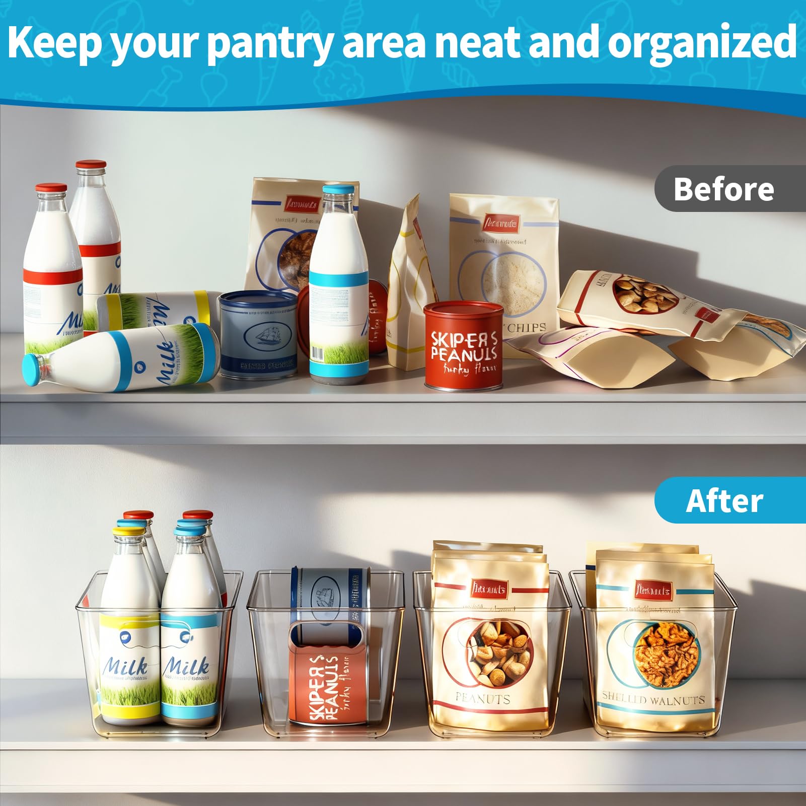 Clear Fridge Organizer Bins with Handles