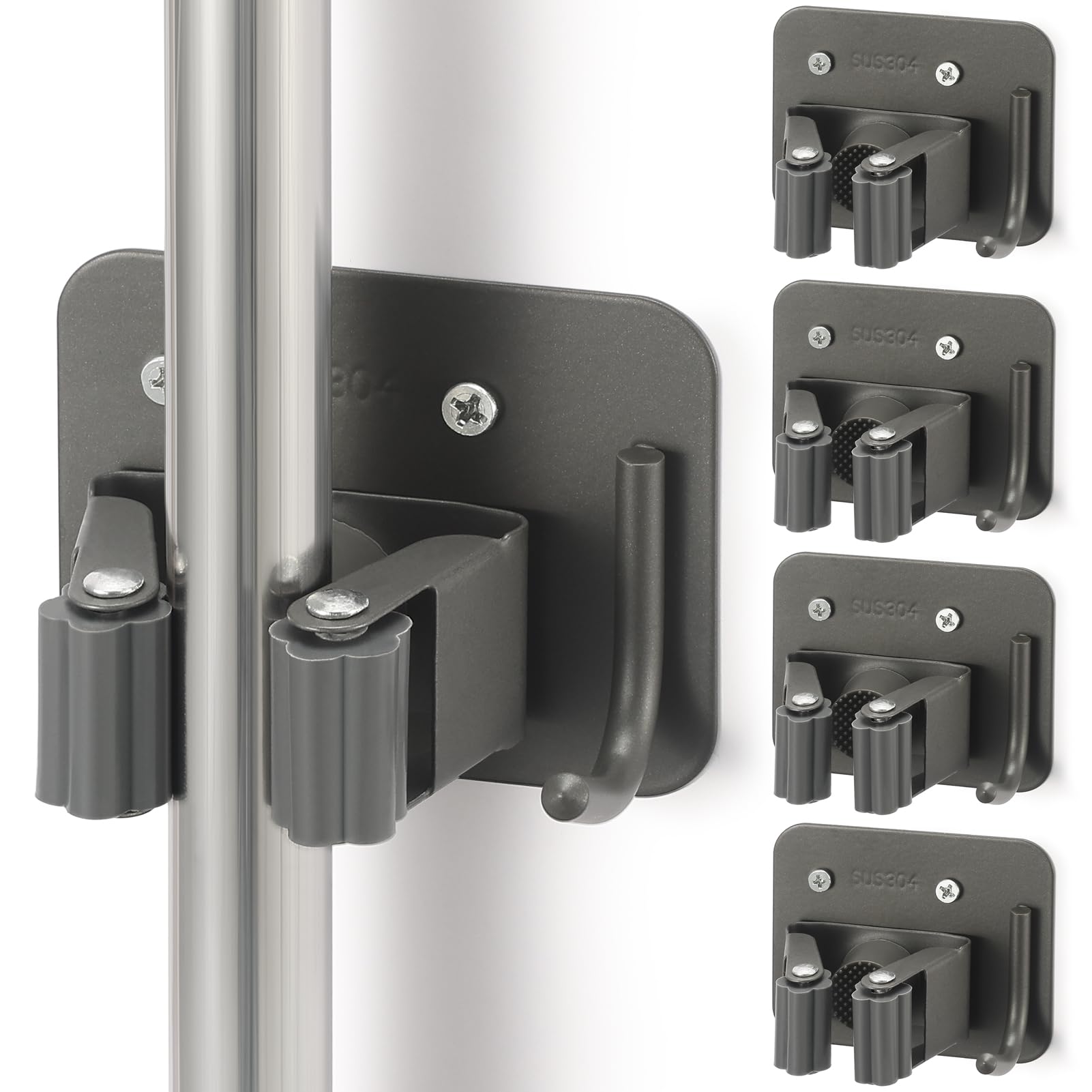 Broom Holder Wall Mount Rack (4 Count)