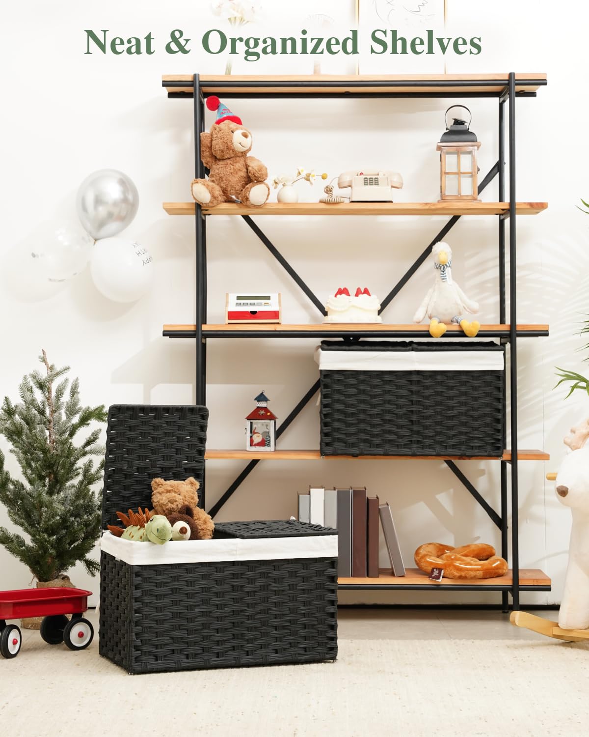 Storage Basket with Lid PE Rattan Woven Storage Bins
