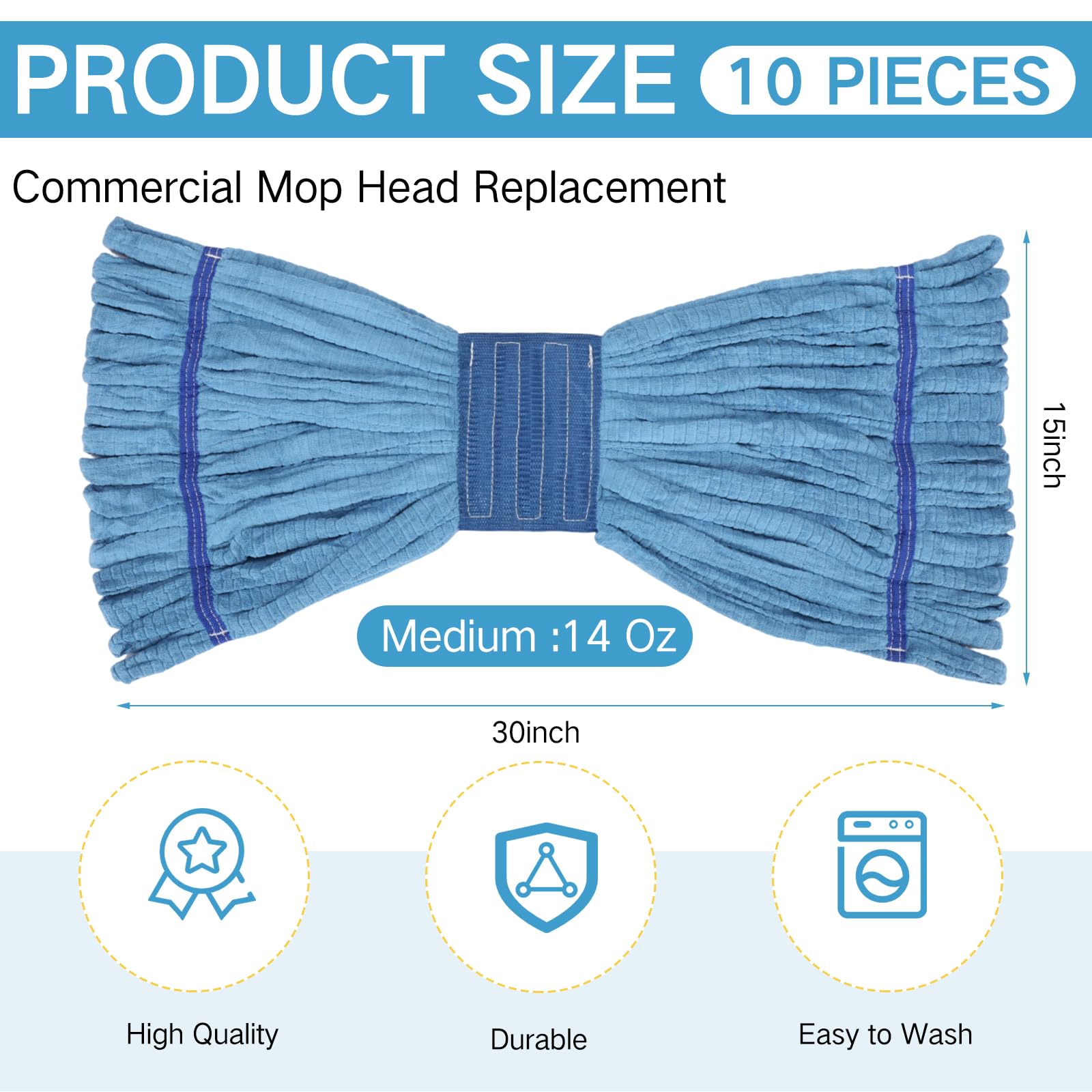 10 Pcs Commercial Mop Head Replacement Tube Microfiber Mop Heads for Floor Cleaning Industrial Mop Heads Looped End Wet Mop Head Refill for Home Commercial Industrial Use