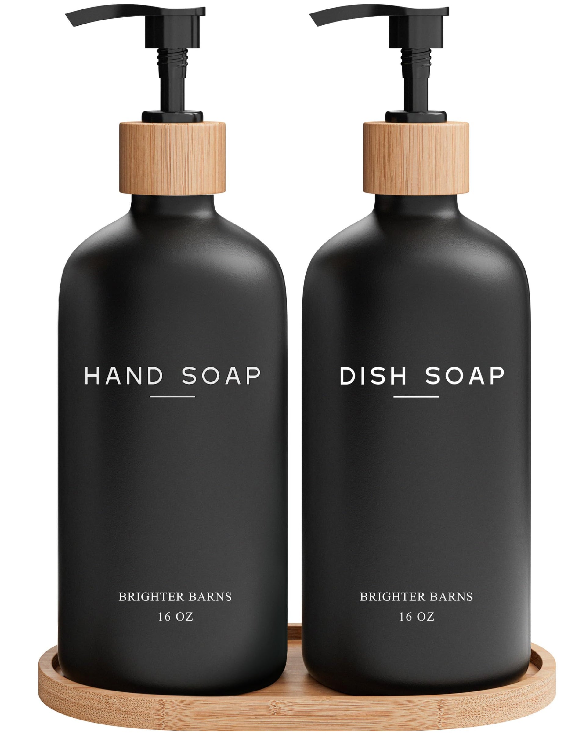 Black Glass Hand and Dish Soap Dispenser Set by Brighter Barns (2 Count)