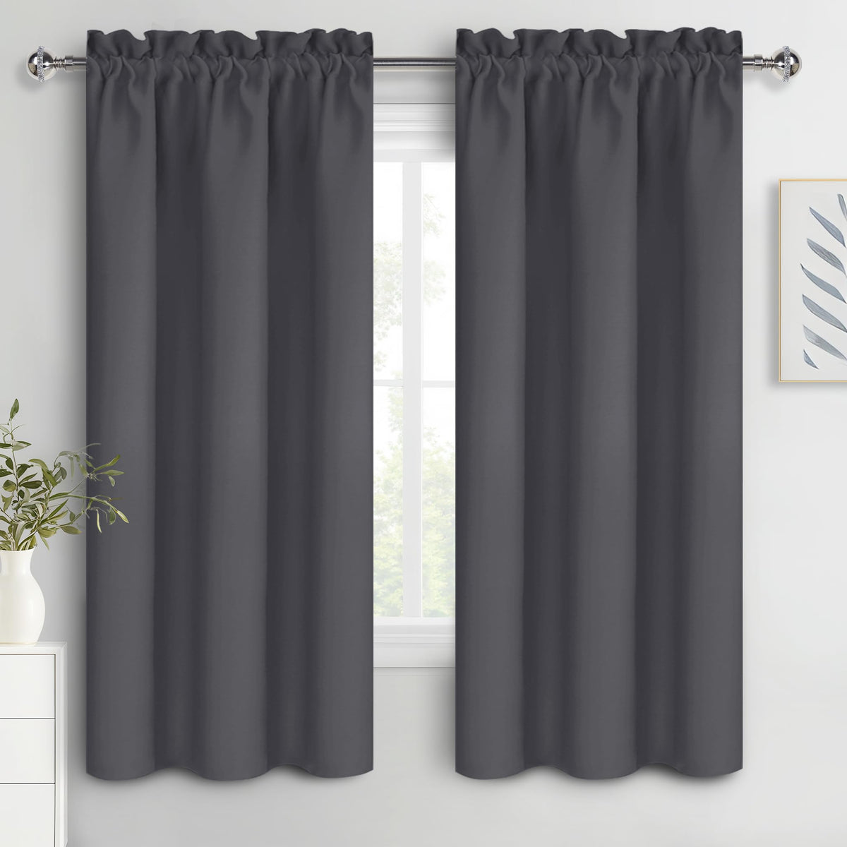 Blackout Curtains for Bedroom 38 x 63 Inch Long Dark Grey 2 Panels (2 Count)