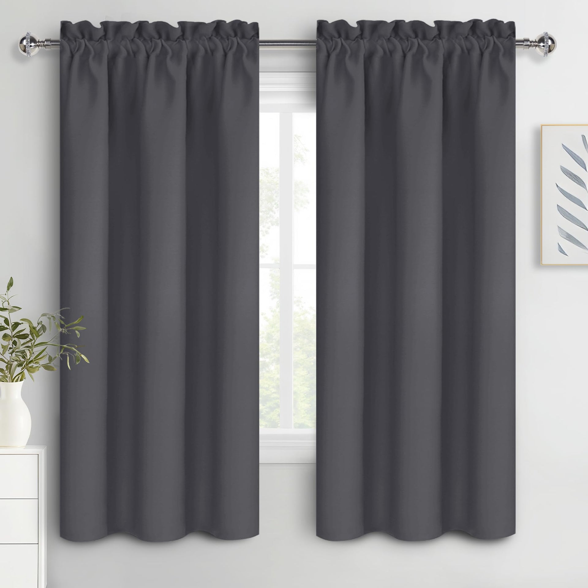 Blackout Curtains for Bedroom 38 x 72 Inch Long Dark Grey 2 Panels (2 Count)