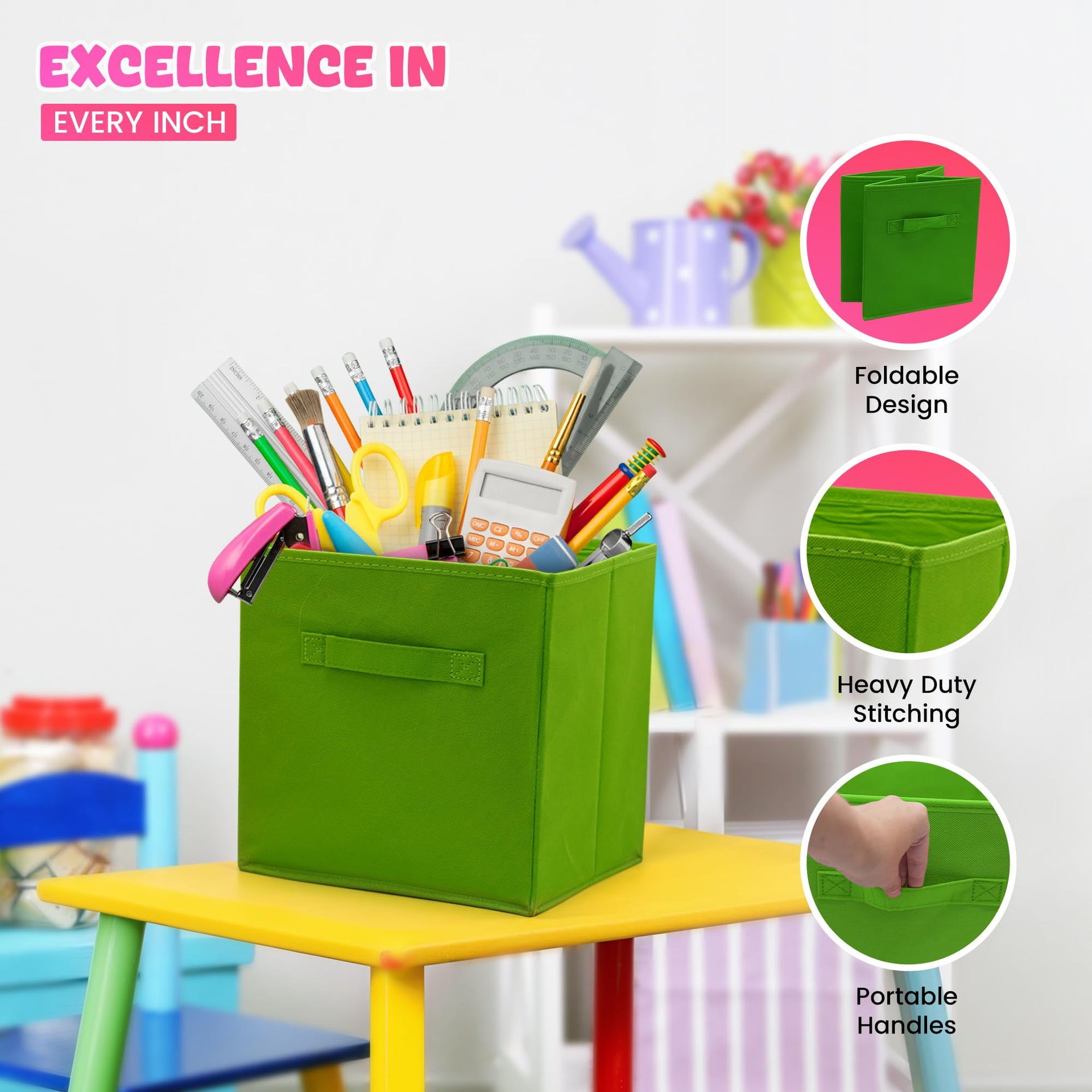 6 Packs 11 Inch Rainbow Color Storage Cube Bins (6 Count)
