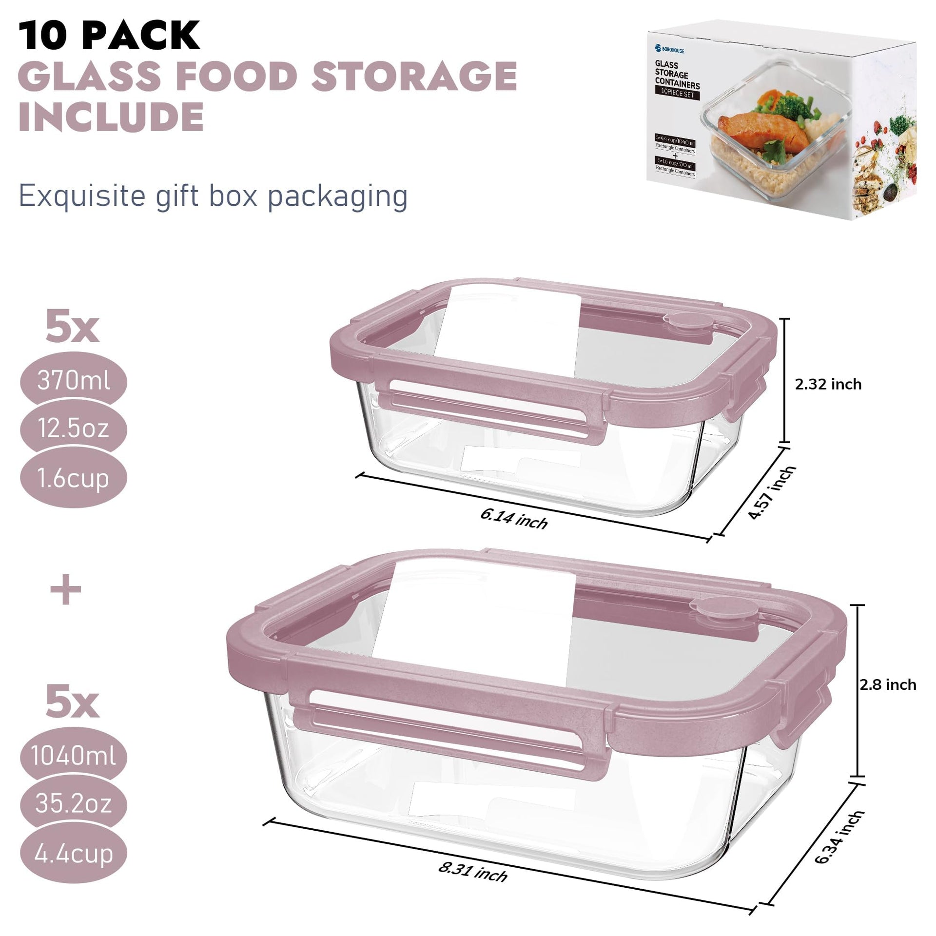 10 Pack Glass Food Storage Containers with Tempered Glass Lids (10 Count)