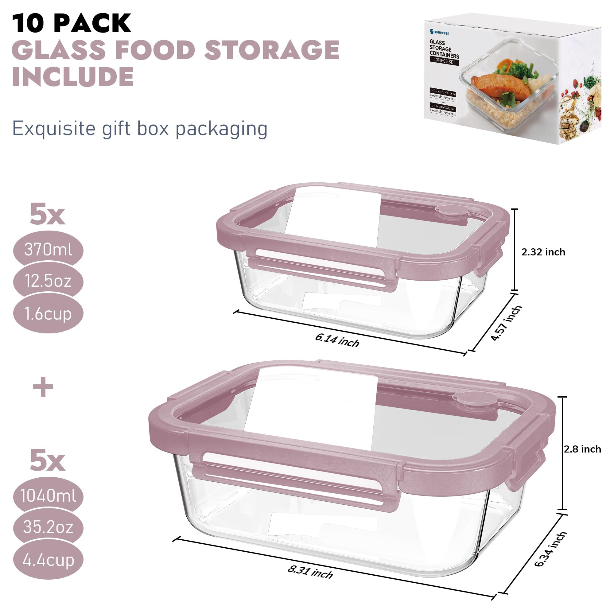 10 Pack Glass Food Storage Containers with Tempered Glass Lids (10 Count)