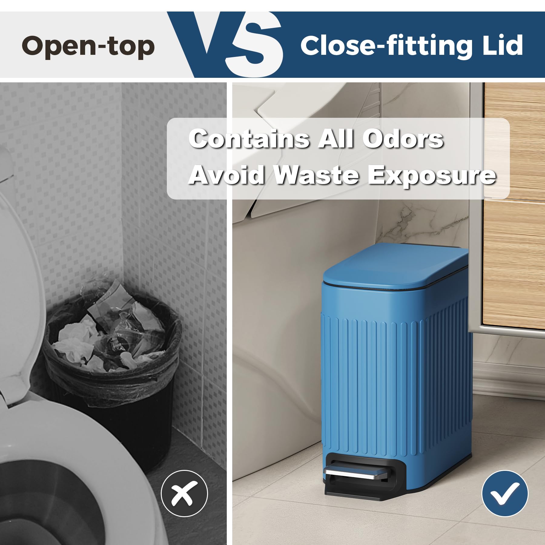 Slim Bathroom Trash Can with Lid Soft Close & Pedal