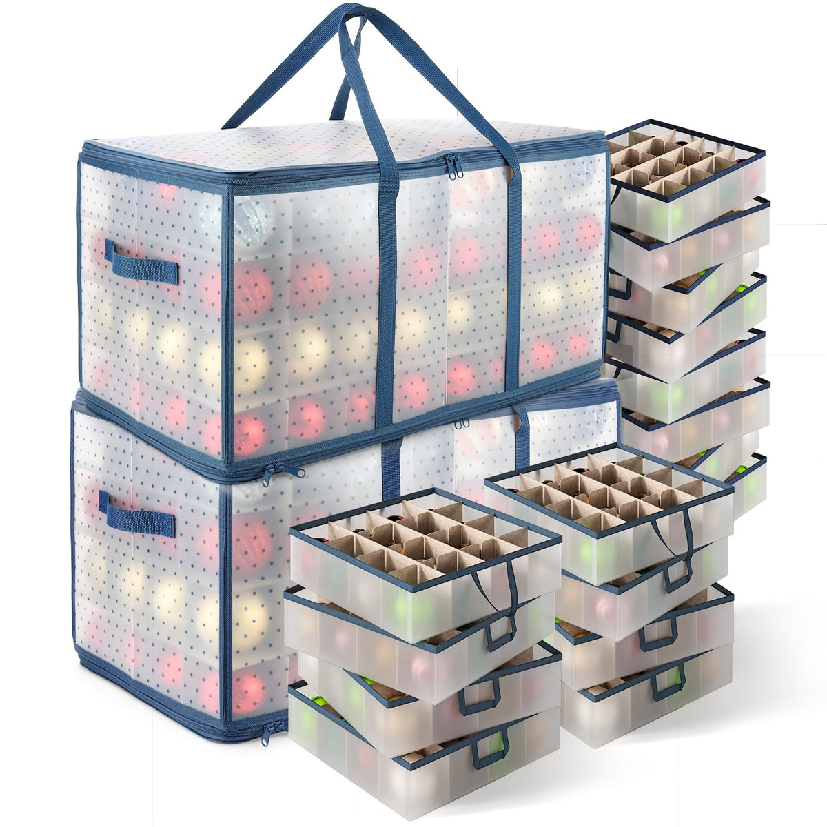 Large Christmas Ornament Storage Box With Adjustable Dividers (2 Count)