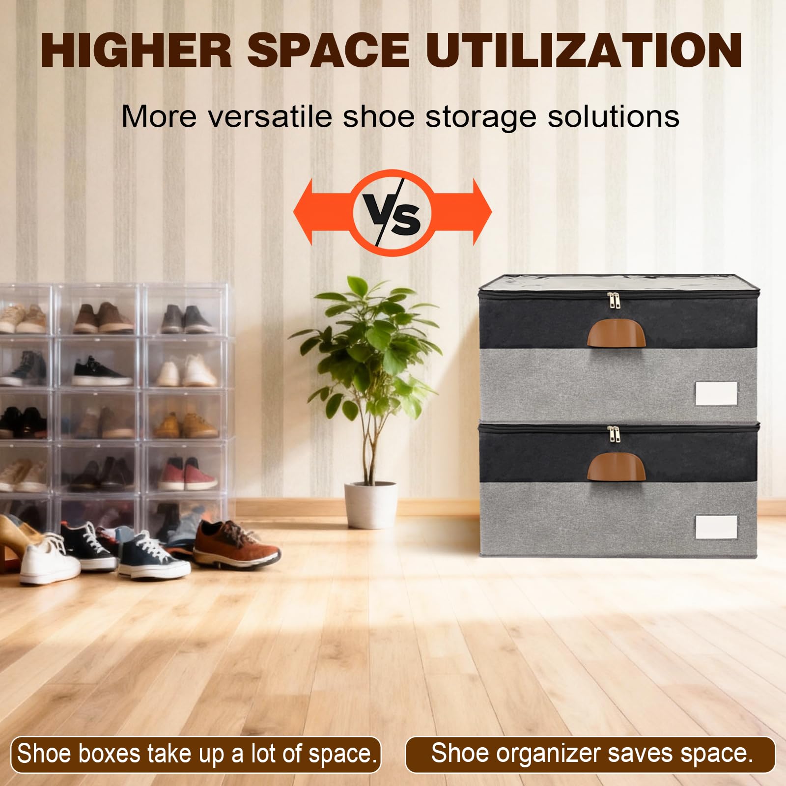 2 Pack Shoe Organizer for Closet with Adjustable Divider Shoe Storage Box (2 Count)