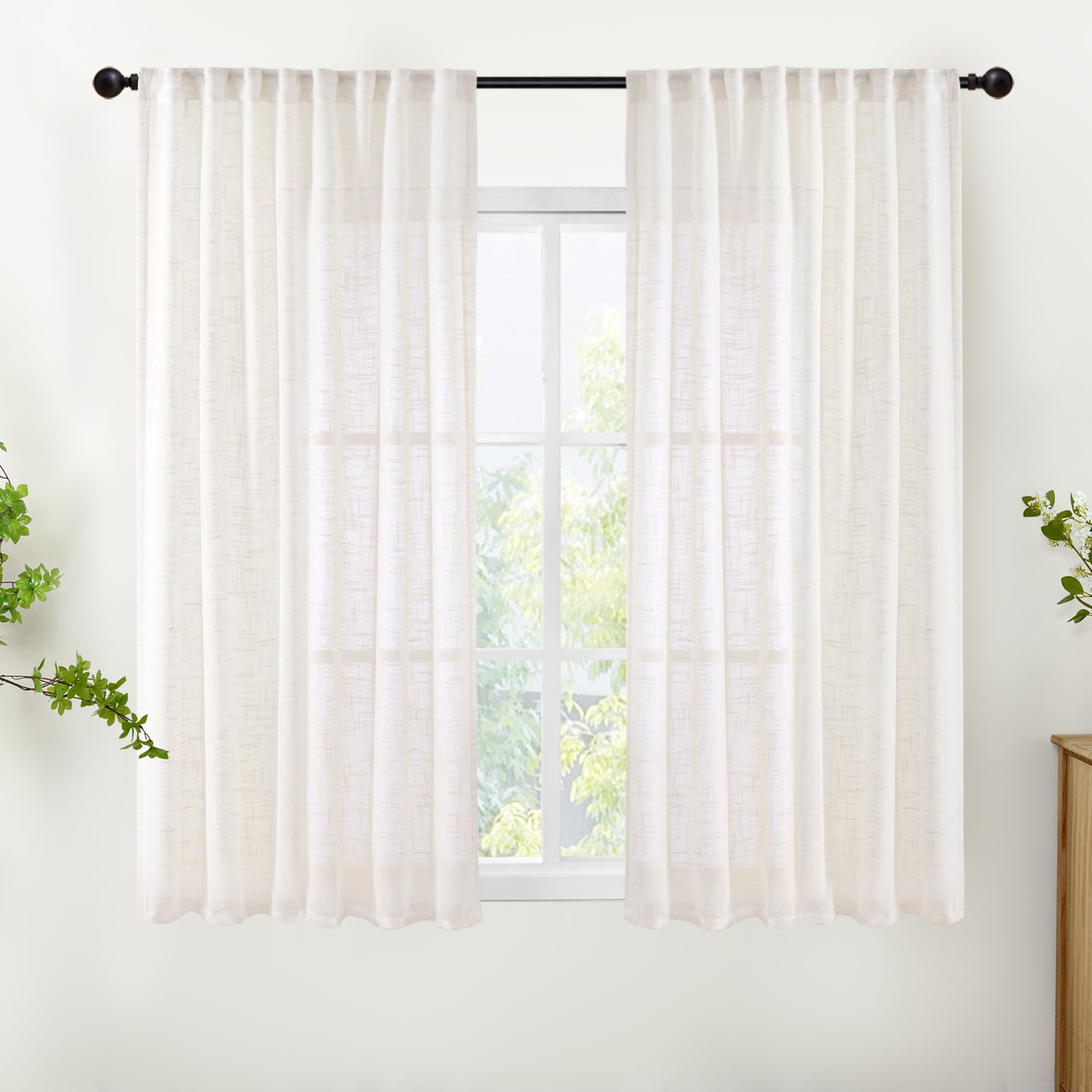 Linen Semi Shher Curtains 54 Inches Long for Living Room (2 Count)