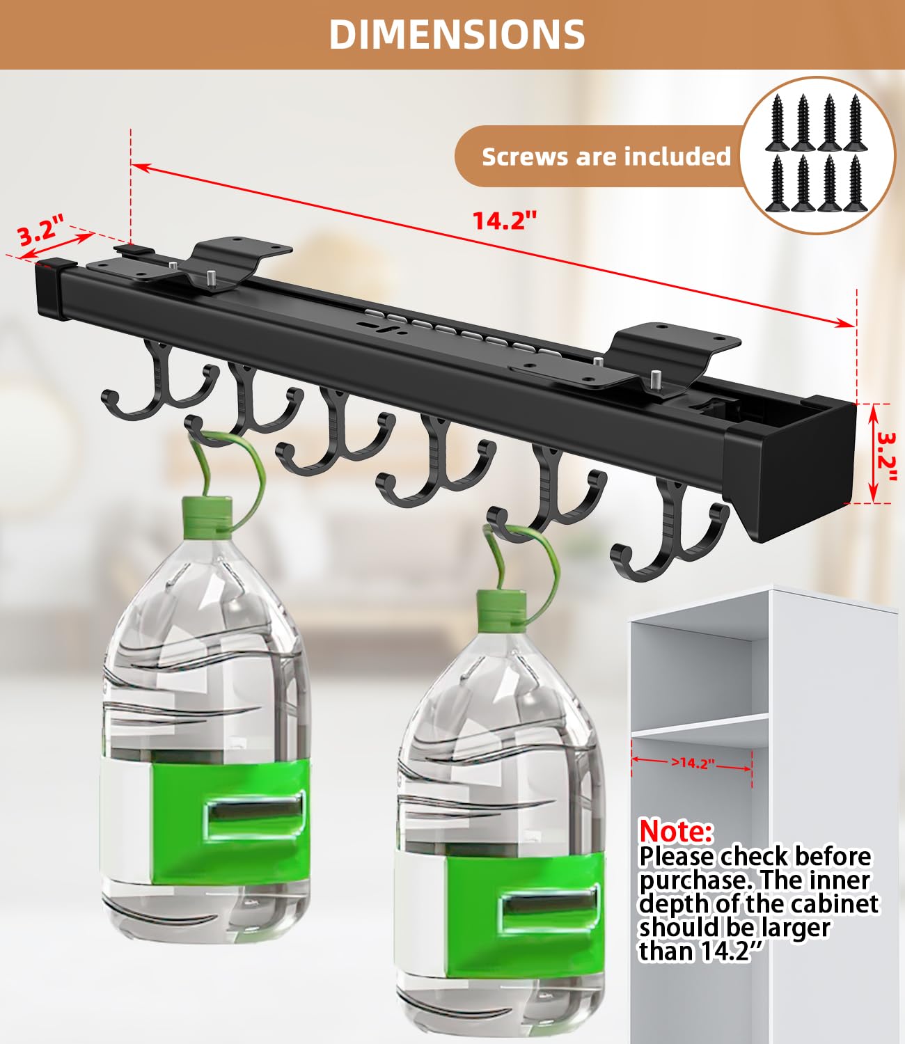 Pull Out Broom Holder With Adjustable Double Row Sliding Hook